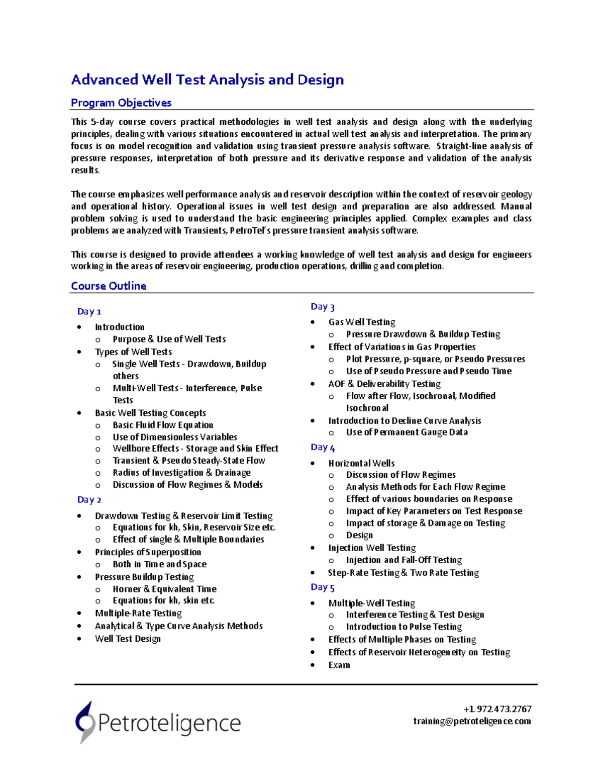 Advanced Well Test Analysis and Design +1.972. training