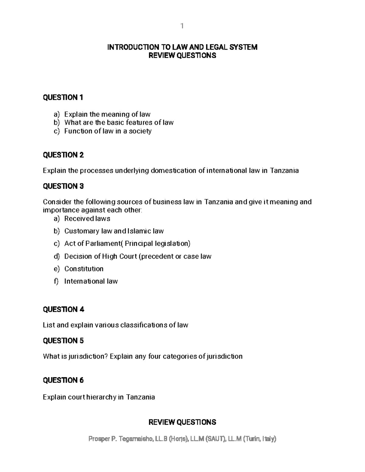 Business LAW- General Questions - Copy - INTRODUCTIONTOLAW ...