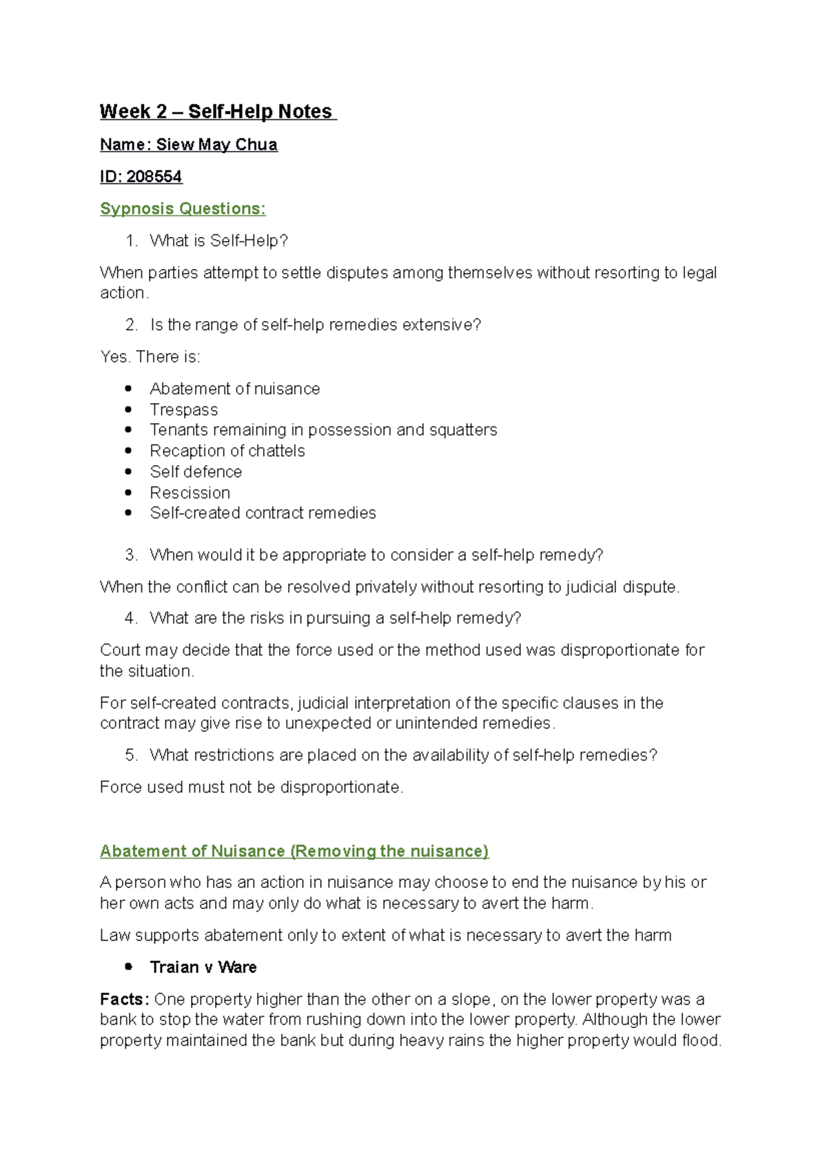 Week 2 Self Help - Week 2 – Self-Help Notes Name: Siew May Chua ID ...