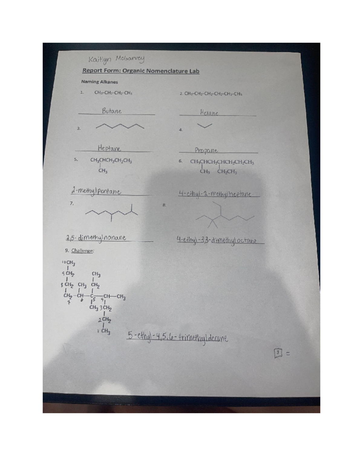 experiment 3 nomenclature