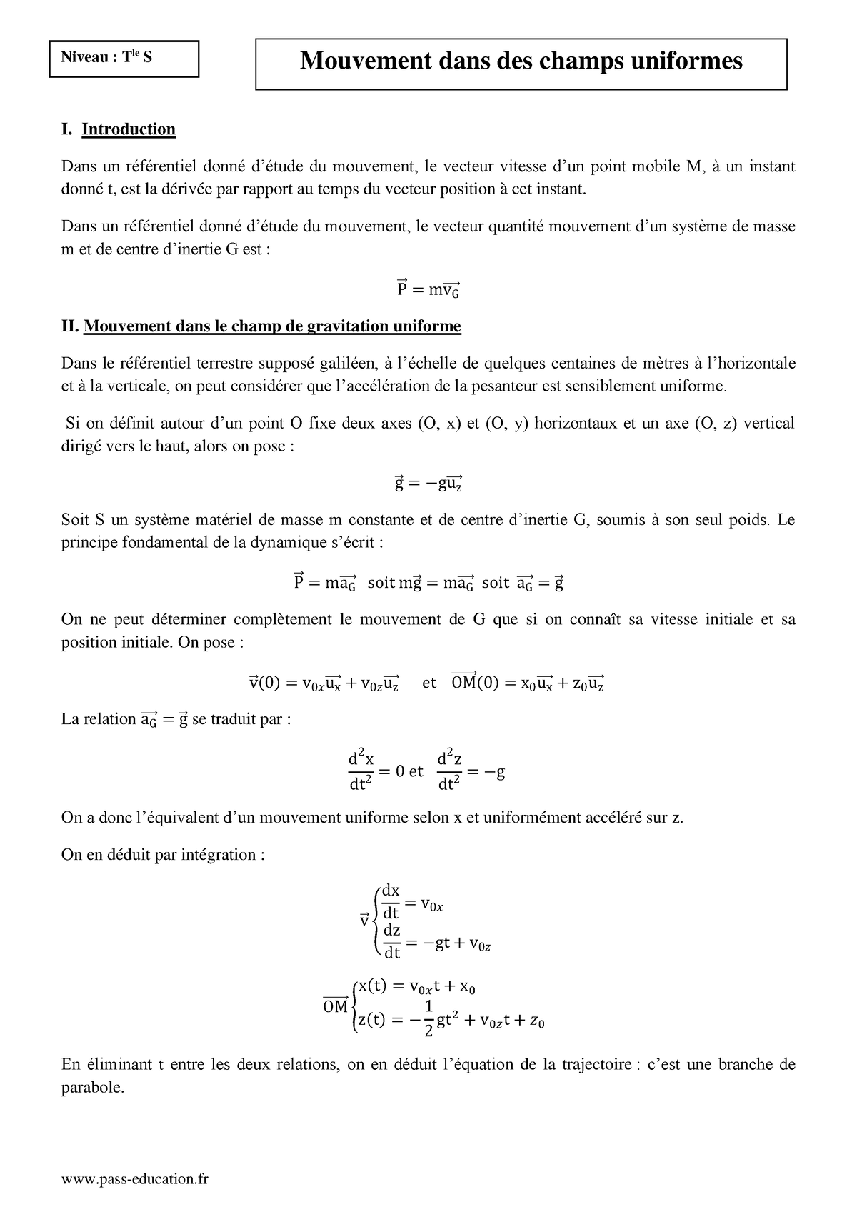 Mouvement Dans Des Champs Uniformes Terminale S Cours - Pass-education ...