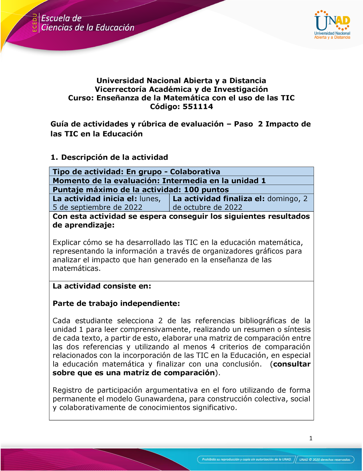 Guia de actividades y Rúbrica de evaluación - Unidad 1 – Paso 2- Impacto de  las TIC en la Educación - Studocu