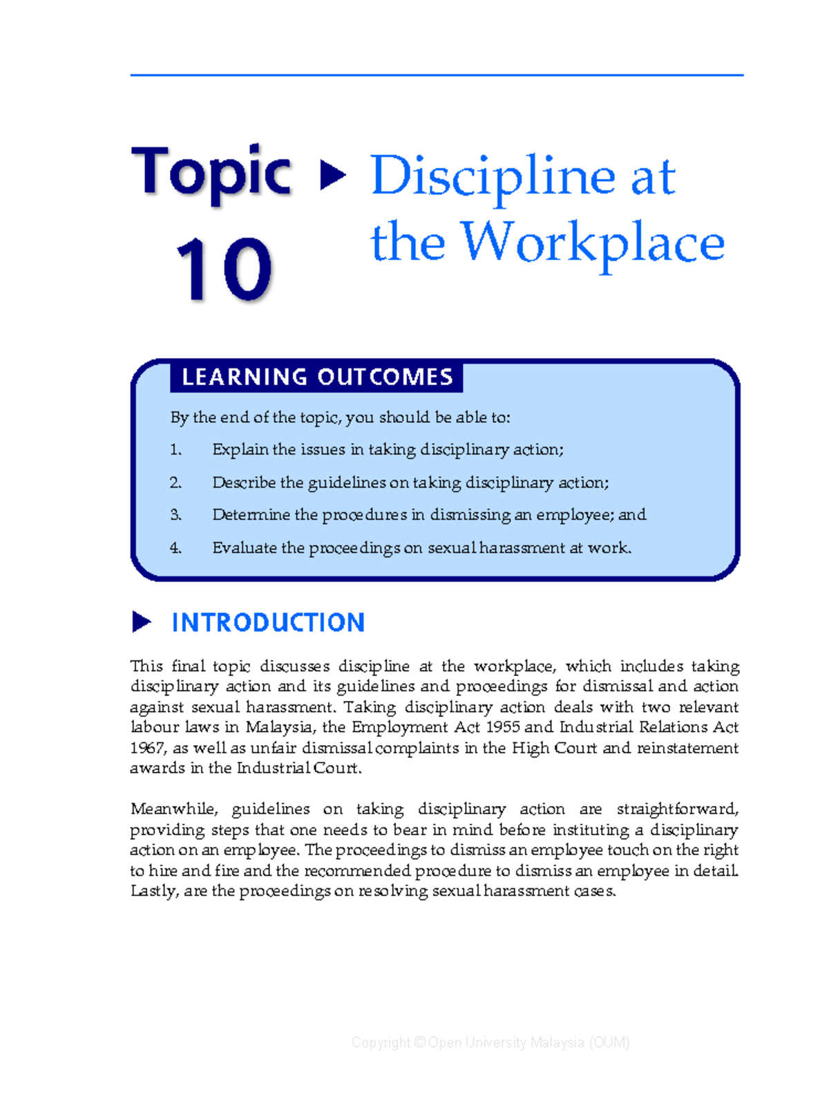 Topic 10 Displinary Action - Dismissal - INTRODUCTION This final topic ...