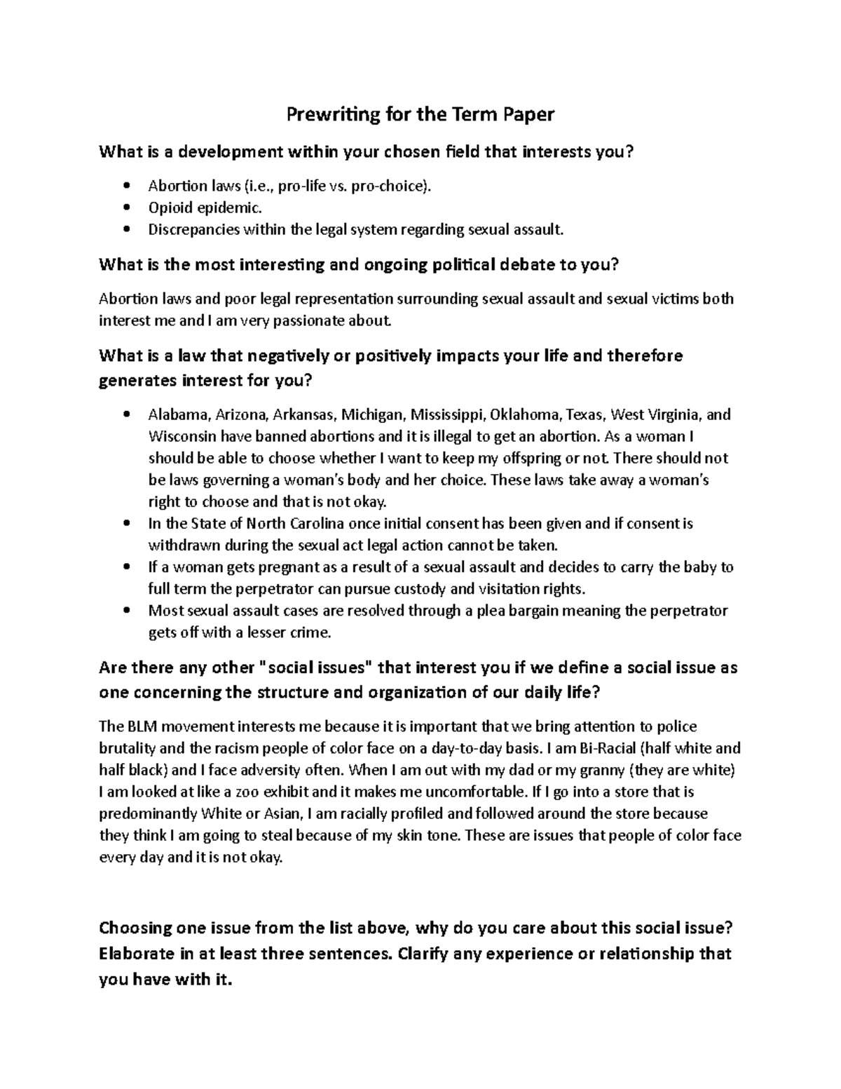 Prewriting for the Term Paper - , pro-life vs. pro-choice). Opioid ...