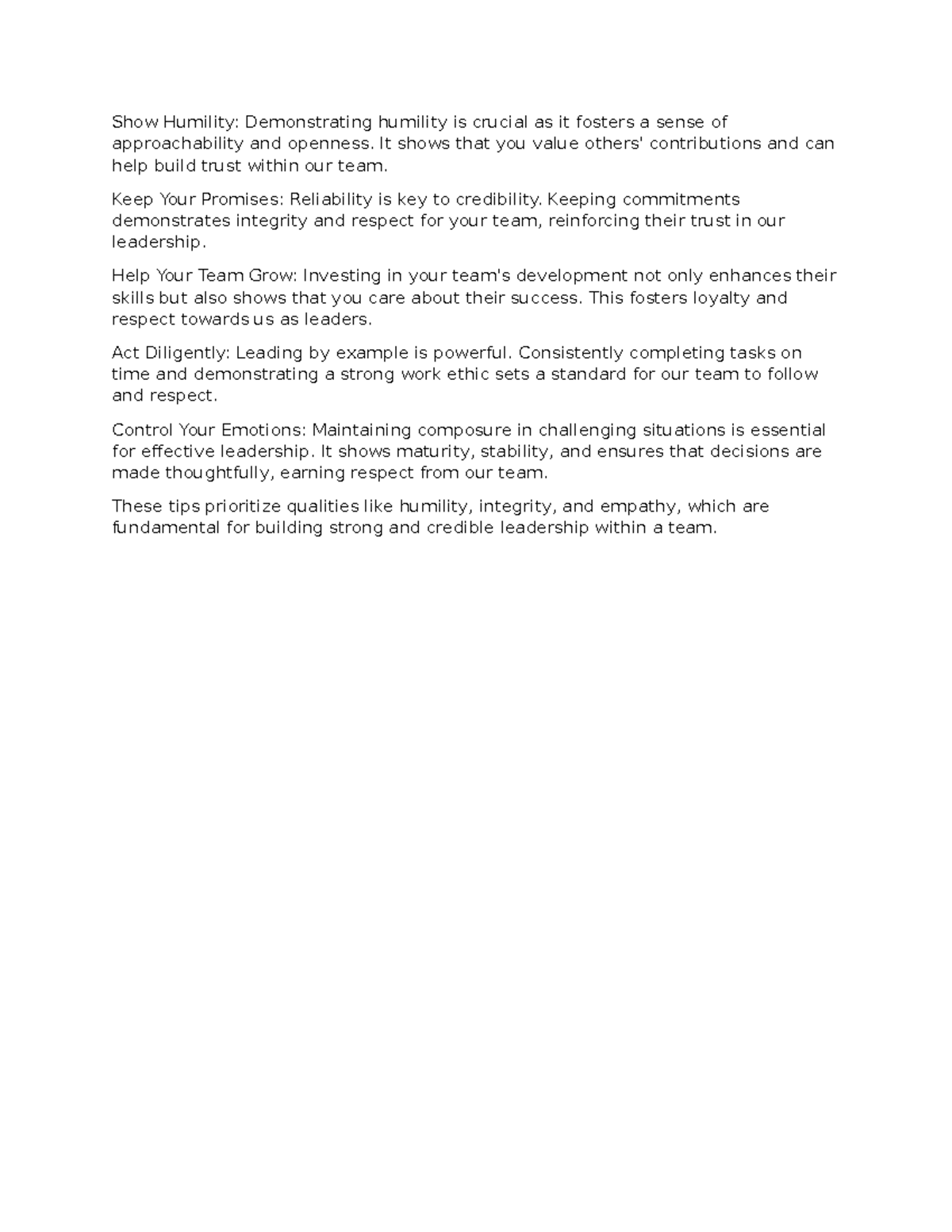 Team Management homework - Show Humility: Demonstrating humility is ...