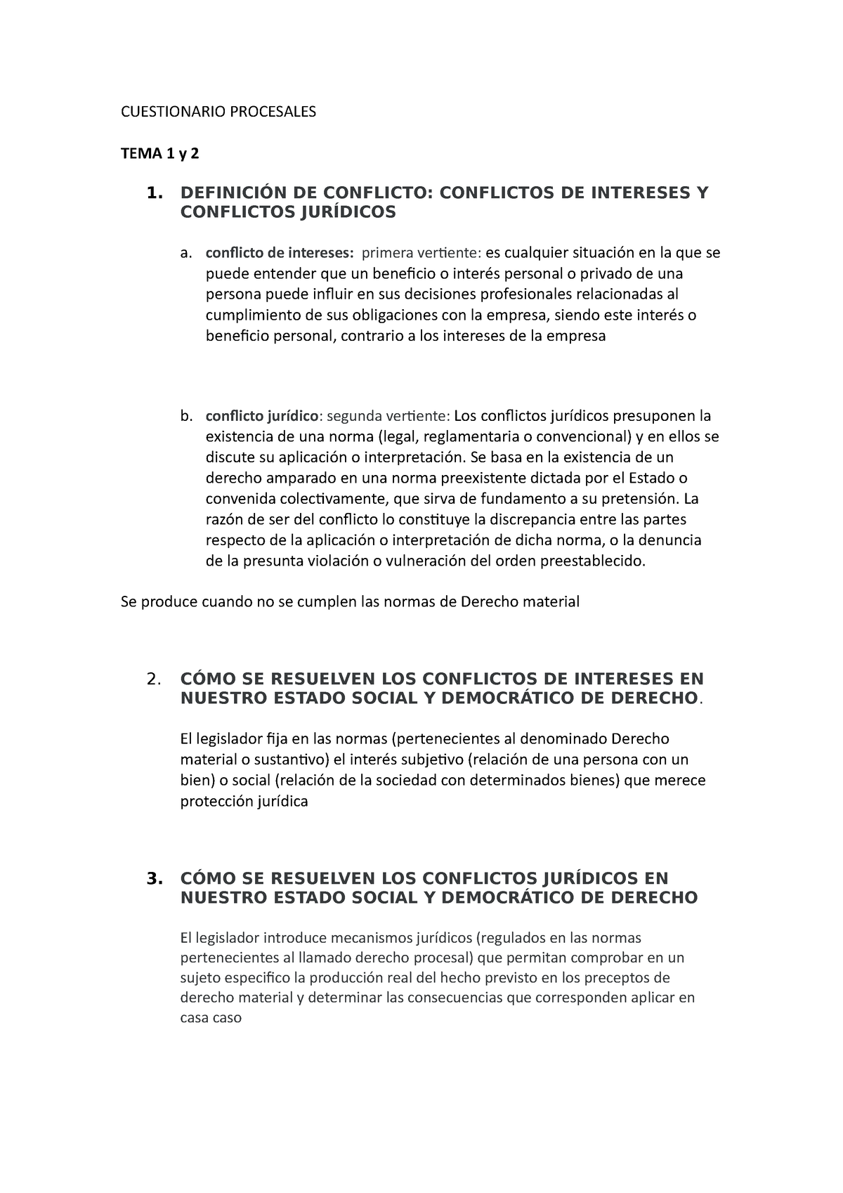 Cuestionario Procesales Exámenes Tipo Test CUESTIONARIO PROCESALES TEMA y DEFINICIÓN