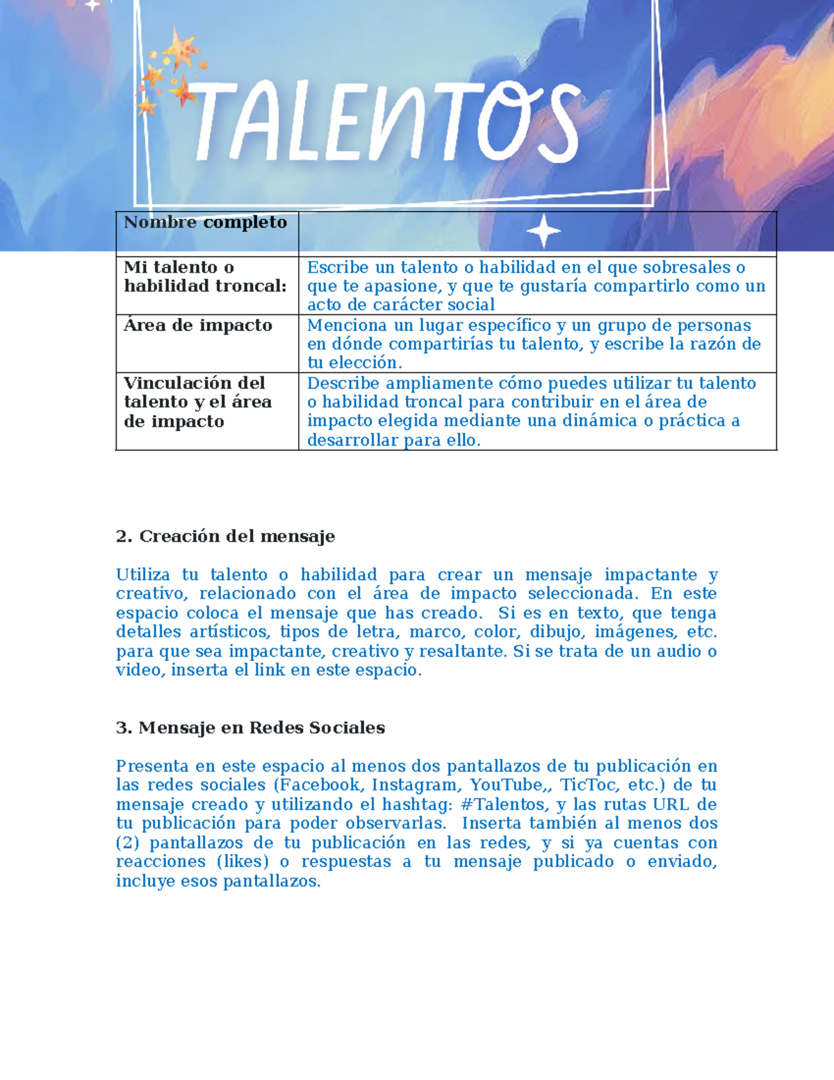 Talentos - hola - Nombre completo Mi talento o habilidad troncal ...