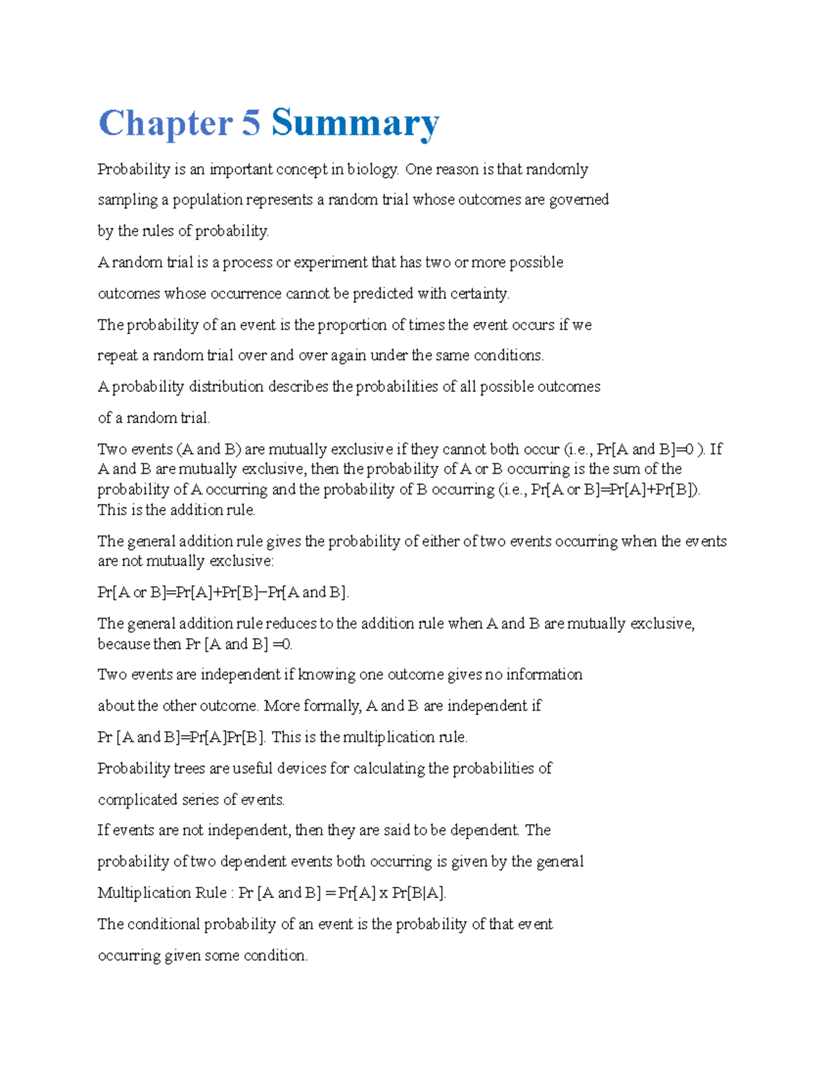 Summary for chapter 5 - Chapter 5 Summary Probability is an important ...