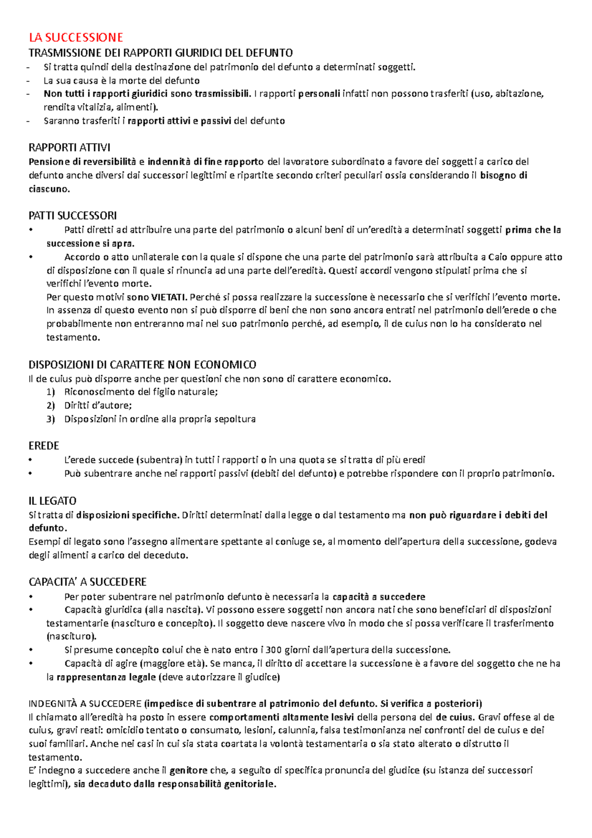 La successione (diritto privato) LA SUCCESSIONE TRASMISSIONE DEI