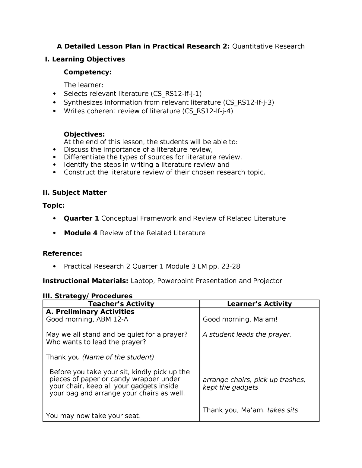 quantitative research lesson plan