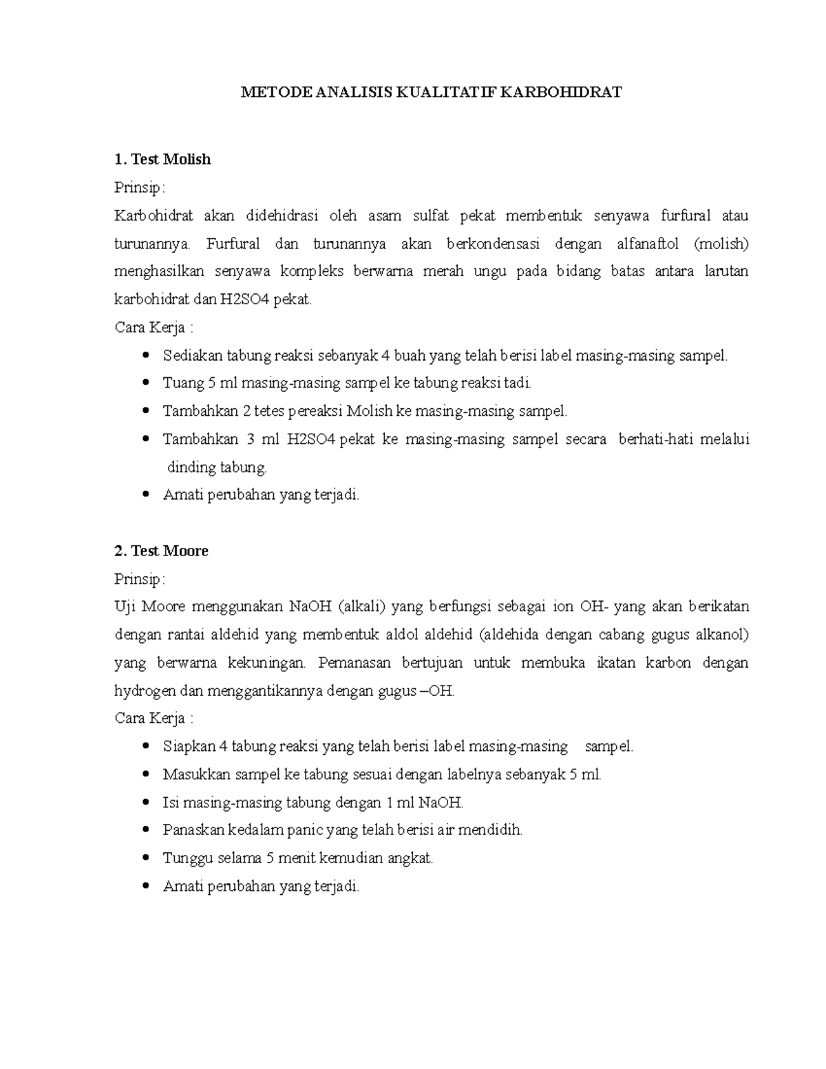 Metode Analisis Kualitatif Karbohidrat 1 - METODE ANALISIS KUALITATIF ...