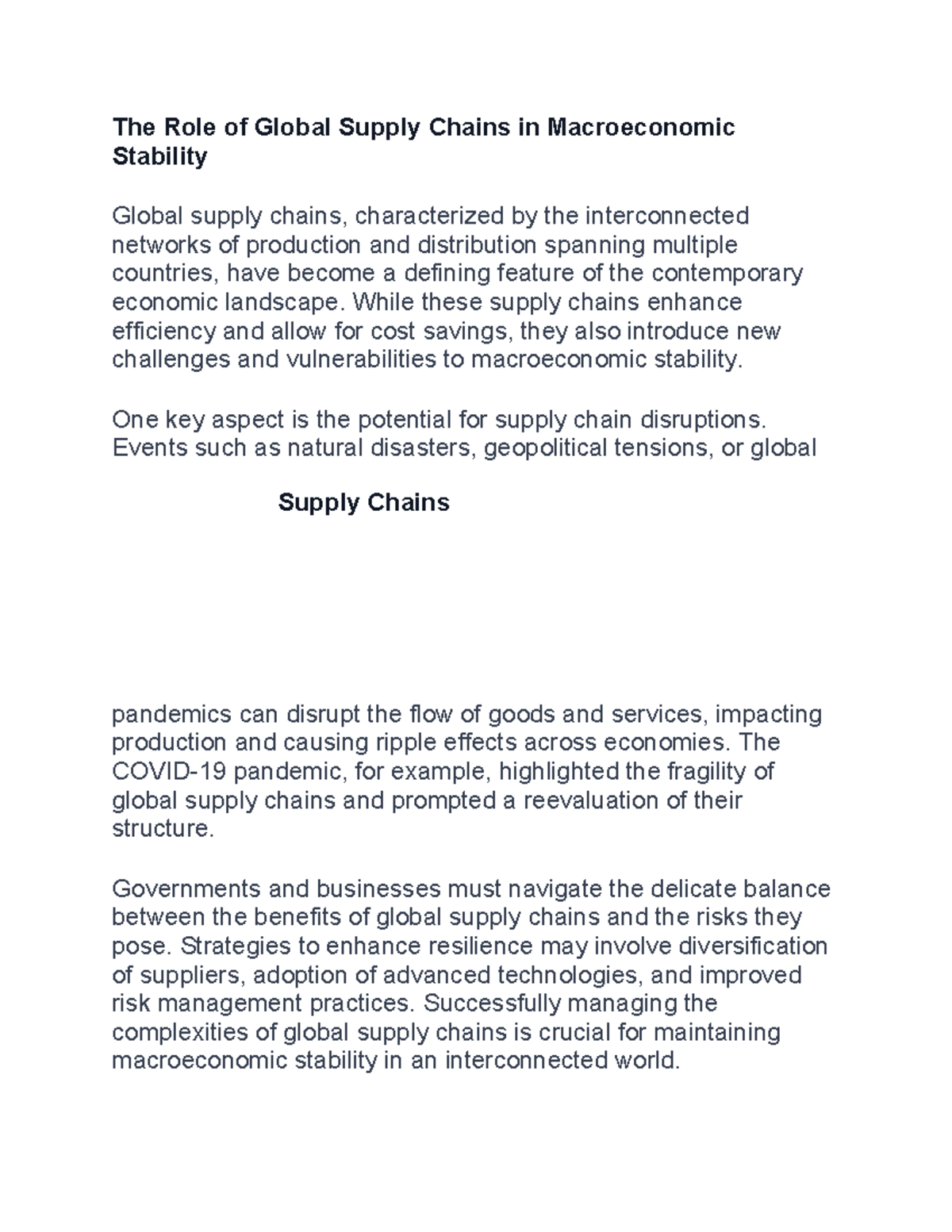 Supply Chains Summary Macroeconomics The Role of Global Supply
