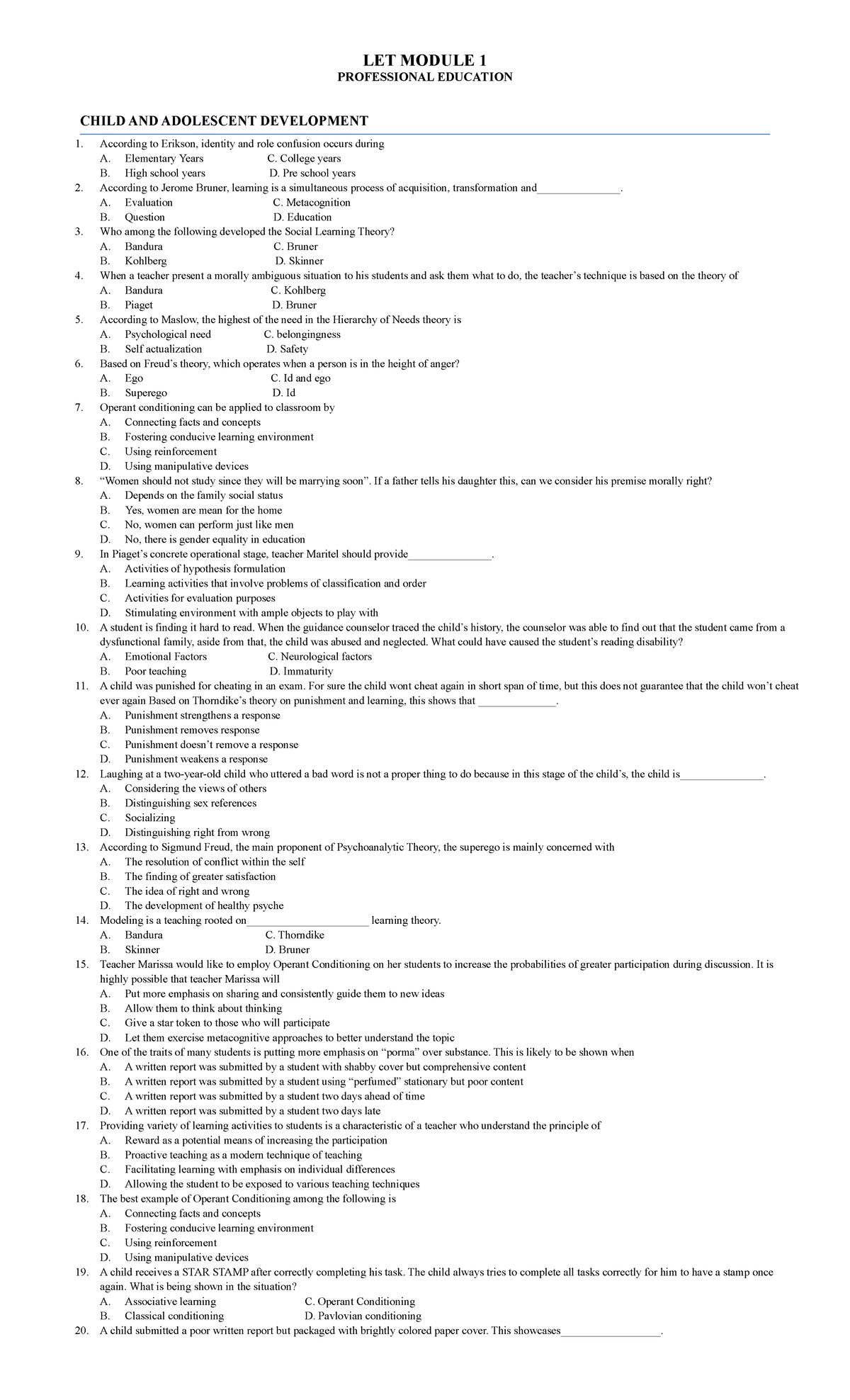 LET-Module-1 - Let reviewer - LET MODULE 1 PROFESSIONAL EDUCATION CHILD ...