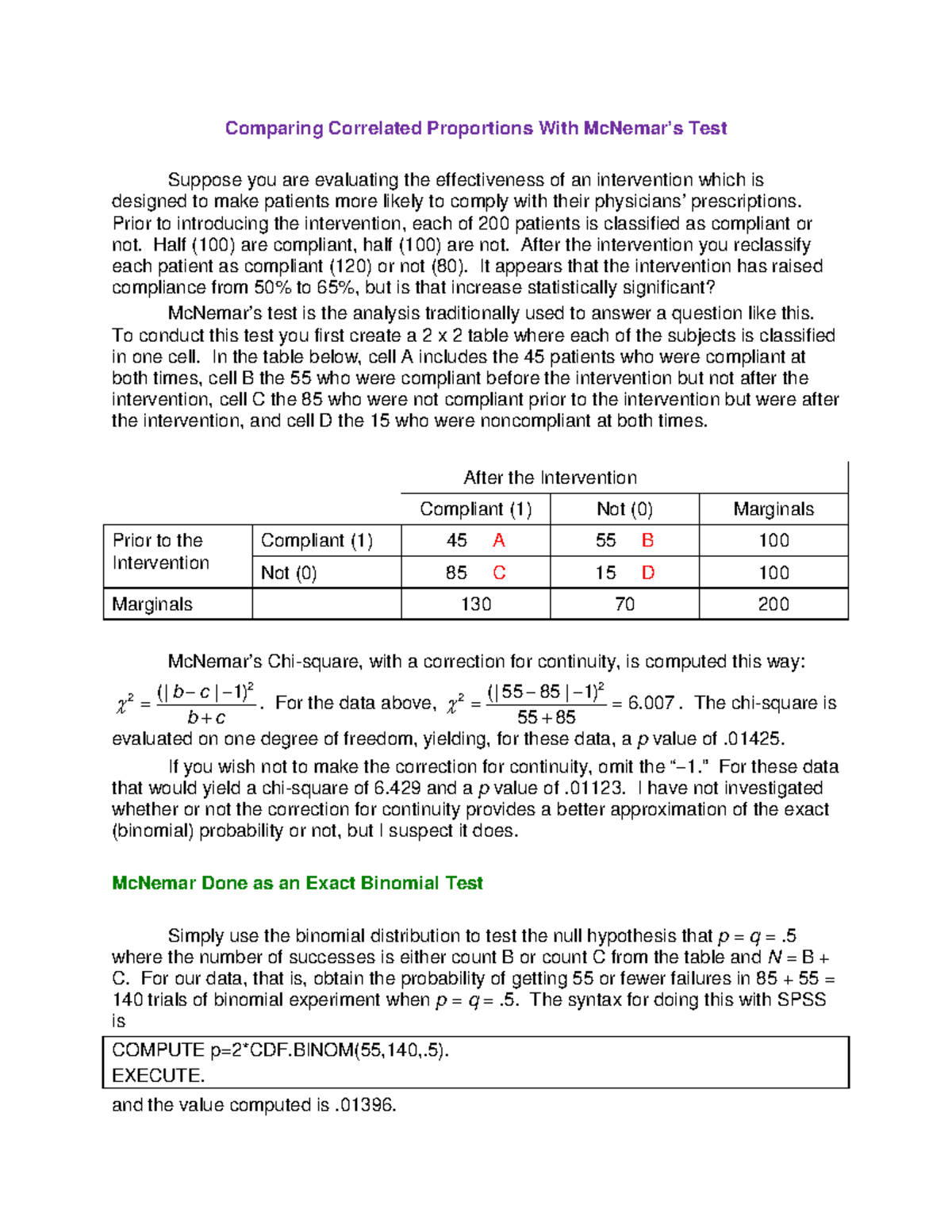 Comparing Correlated Proportions With Mc Nemar’s Test - Comparing ...