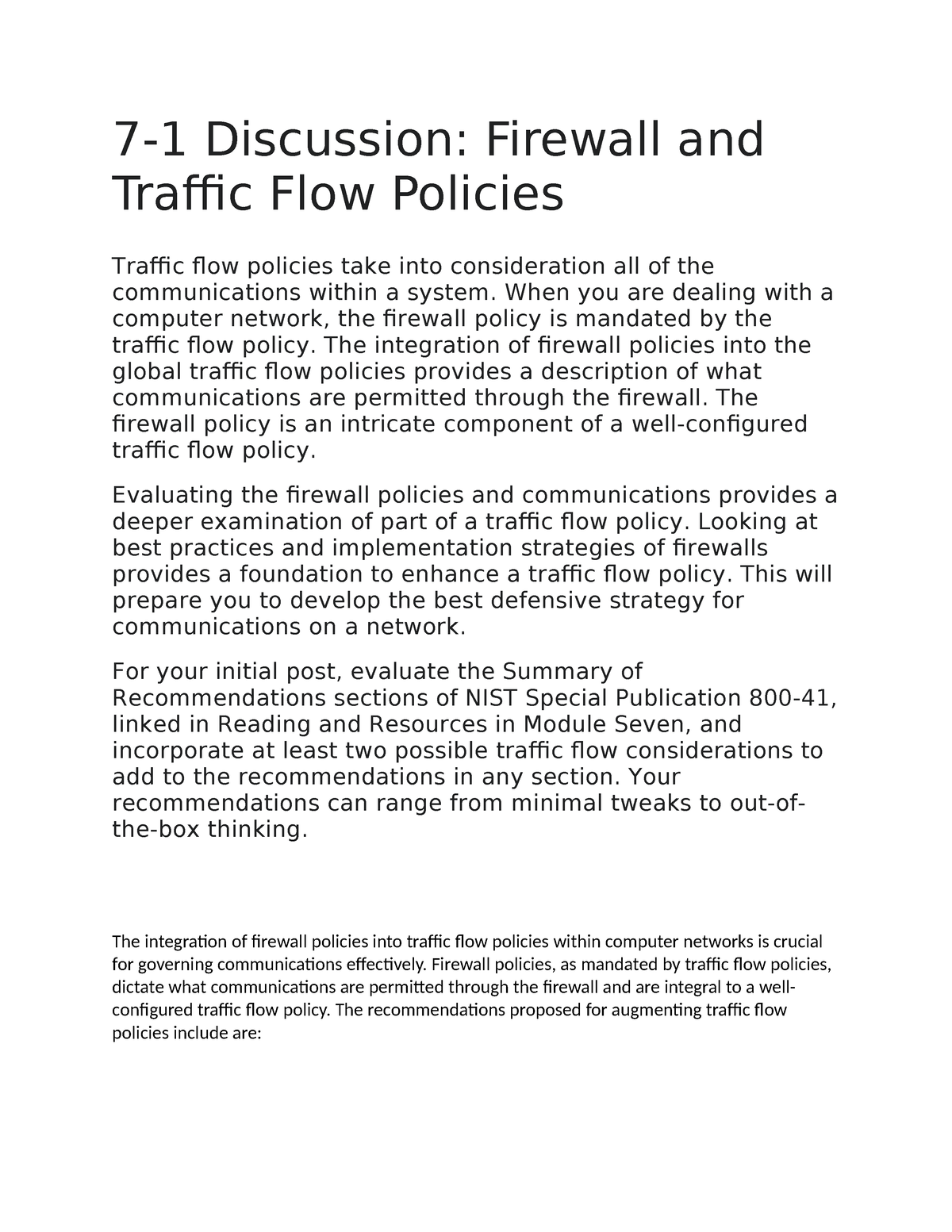 7-1 Discussion- Firewall and Traffic Flow Policies - 7-1 Discussion ...