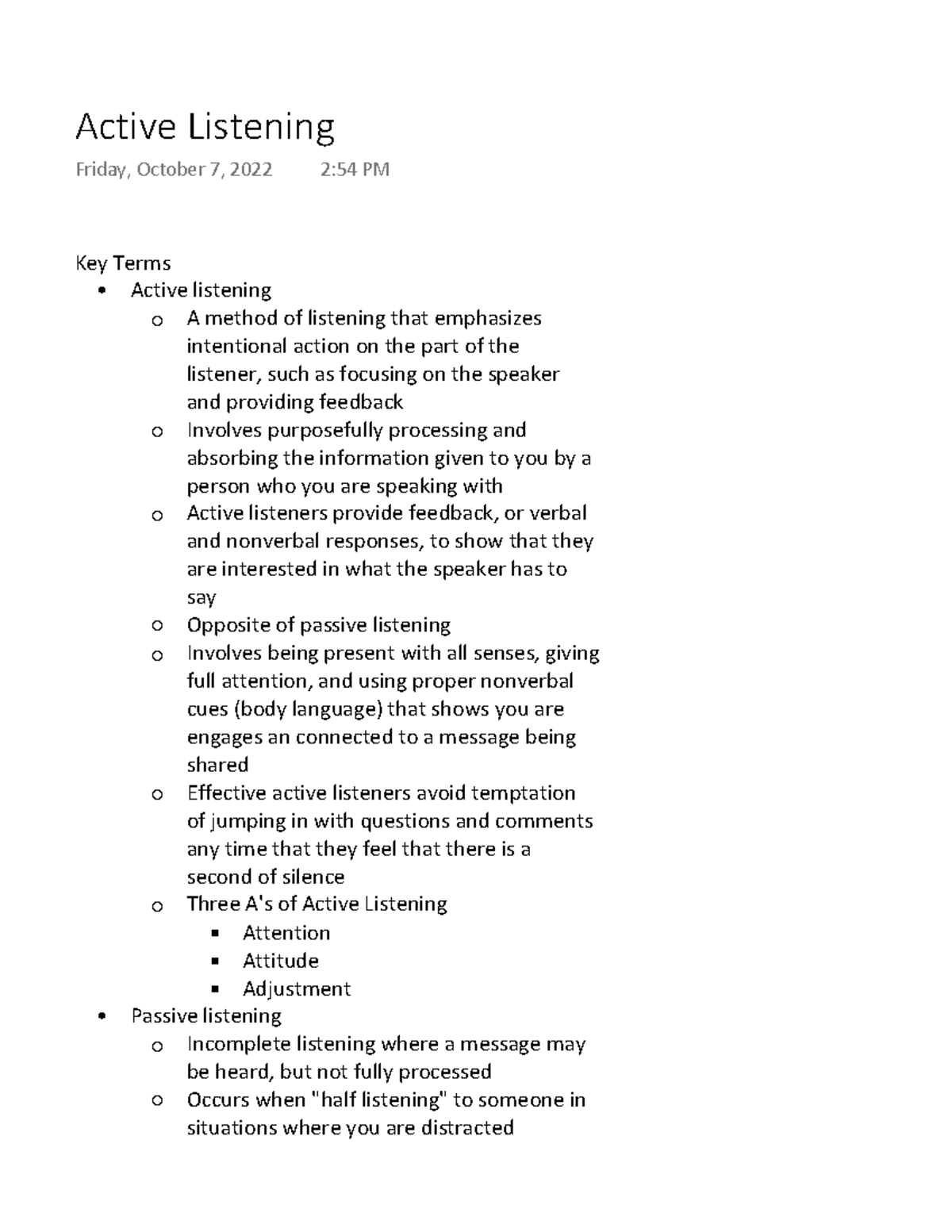 Active Listening Unit 3 Intellipath lesson Key Terms " Active