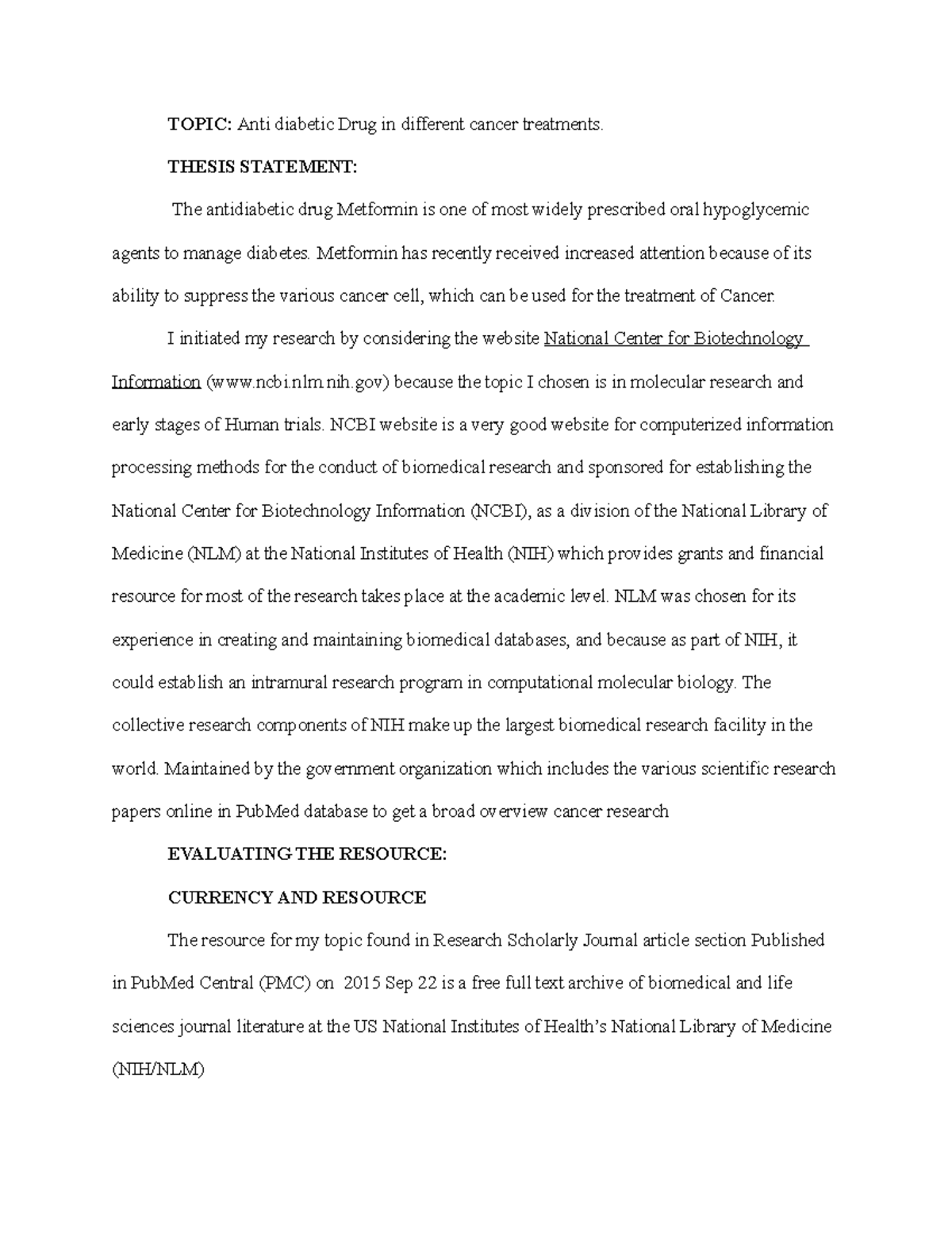 Research Methods Paper - TOPIC: Anti diabetic Drug in different cancer ...