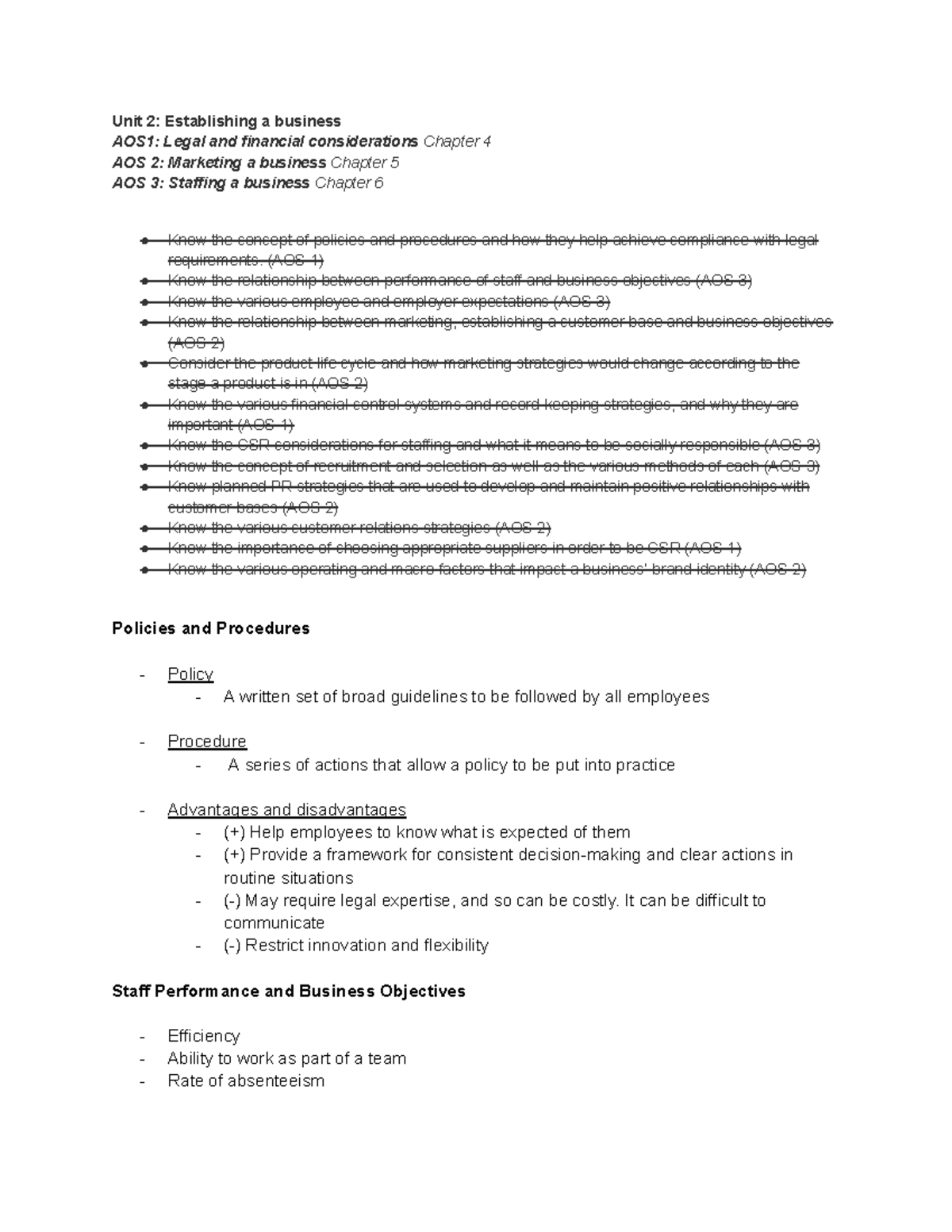 Business EXAM UNIT 2 - Unit 2: Establishing a business AOS1: Legal and ...