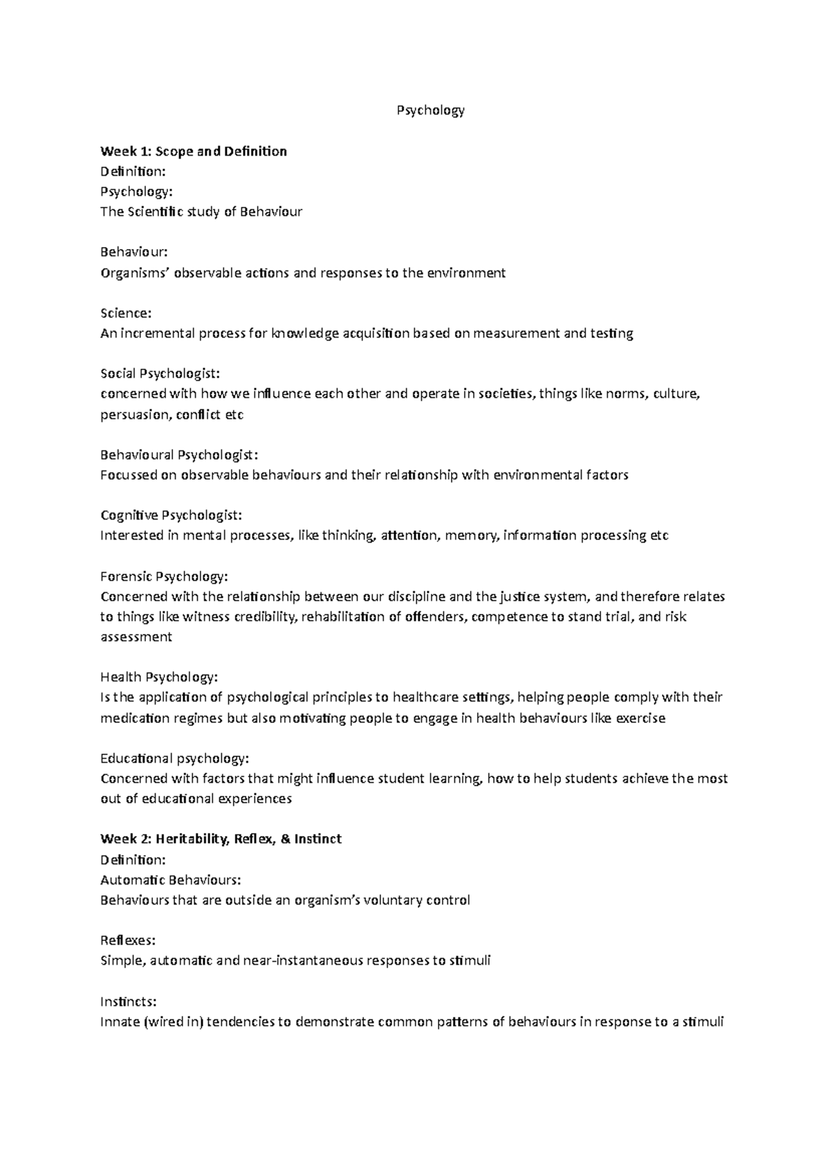 Psychology Theory - Exam notes - Psychology Week 1: Scope and ...