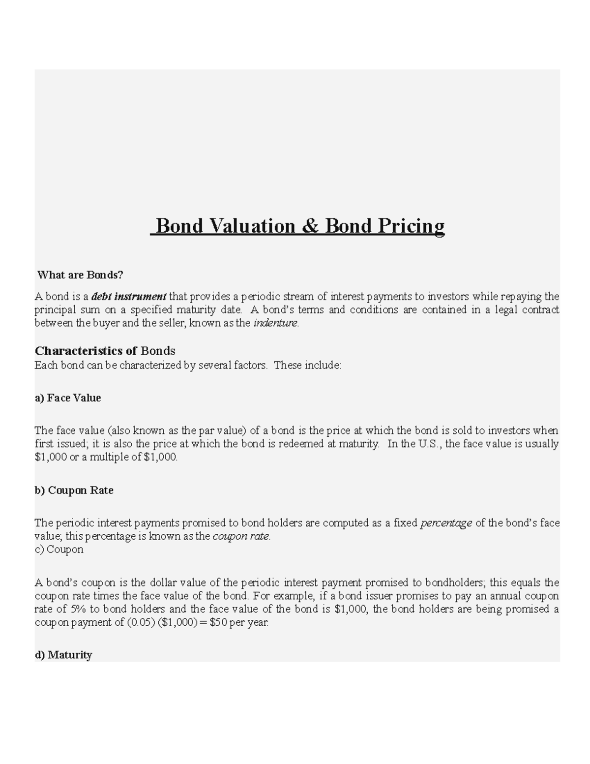 Bond Valuation Lecture Notes 5 6 Bond Valuation Bond Pricing What 