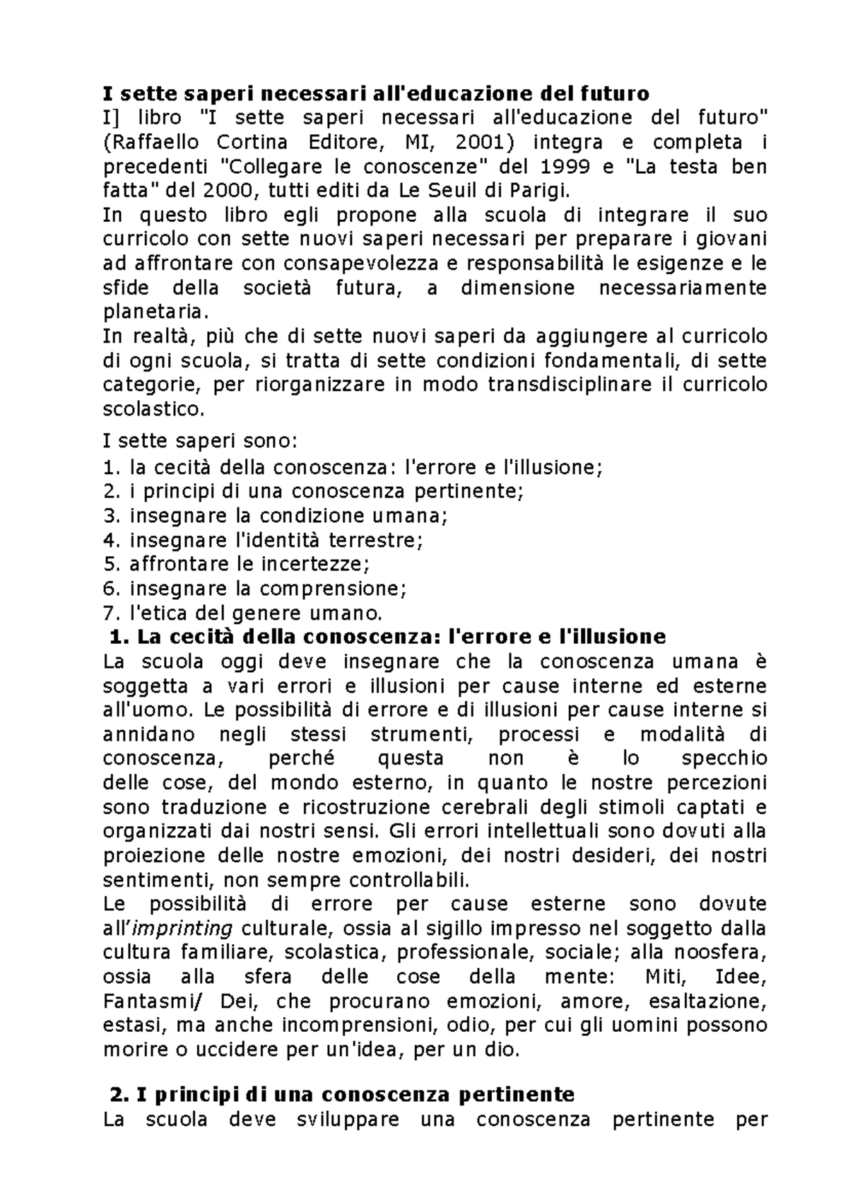 I Sette Saperi Necessari All'educazione Del Futuro Pdf