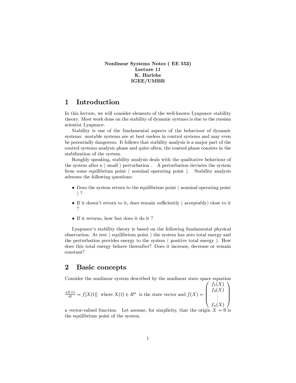 Basic Concepts About System Stability - Nonlinear Systems Notes ( EE ...