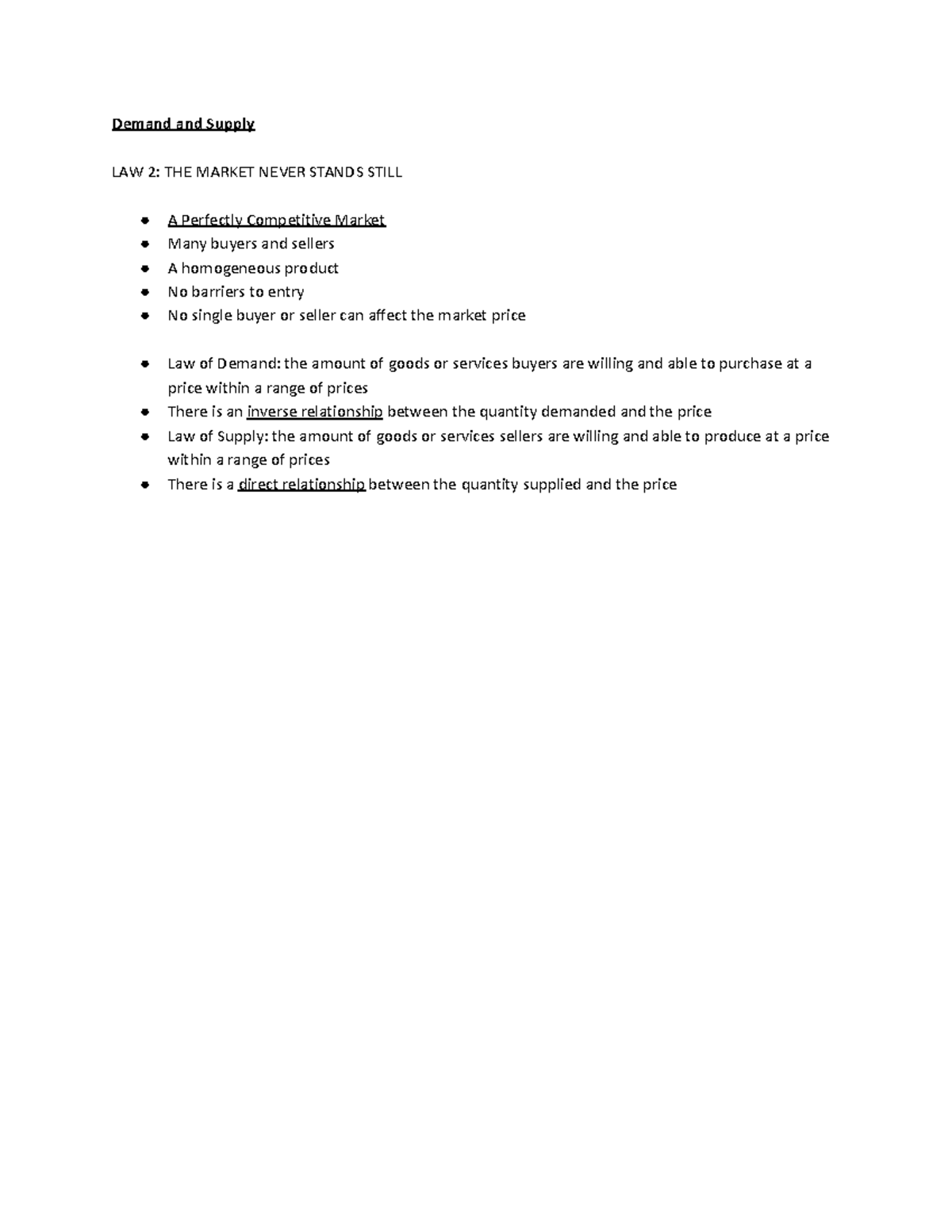 Microeconomics Notes Three - Demand and Supply LAW 2: THE MARKET NEVER ...