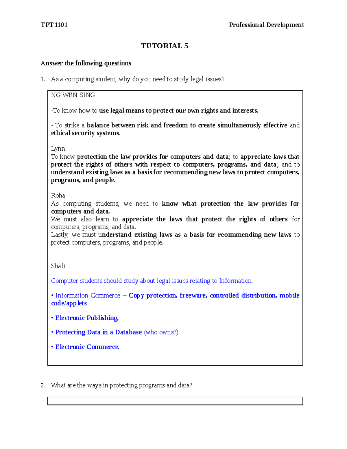 Tutorial-5 Question (Information And The Law ) - TUTORIAL 5 Answer The ...