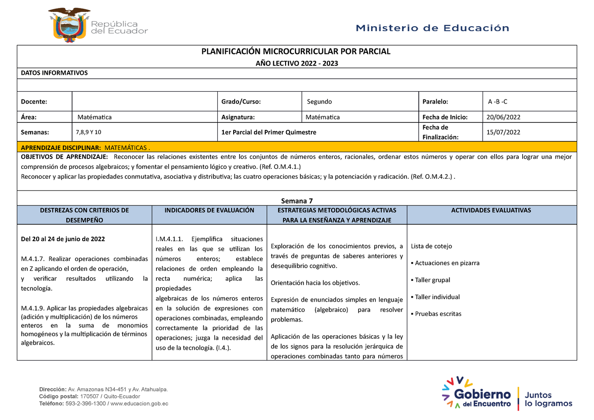 2 BGU Planificación 7,8,9 Y 10 - PLANIFICACIÓN MICROCURRICULAR POR ...