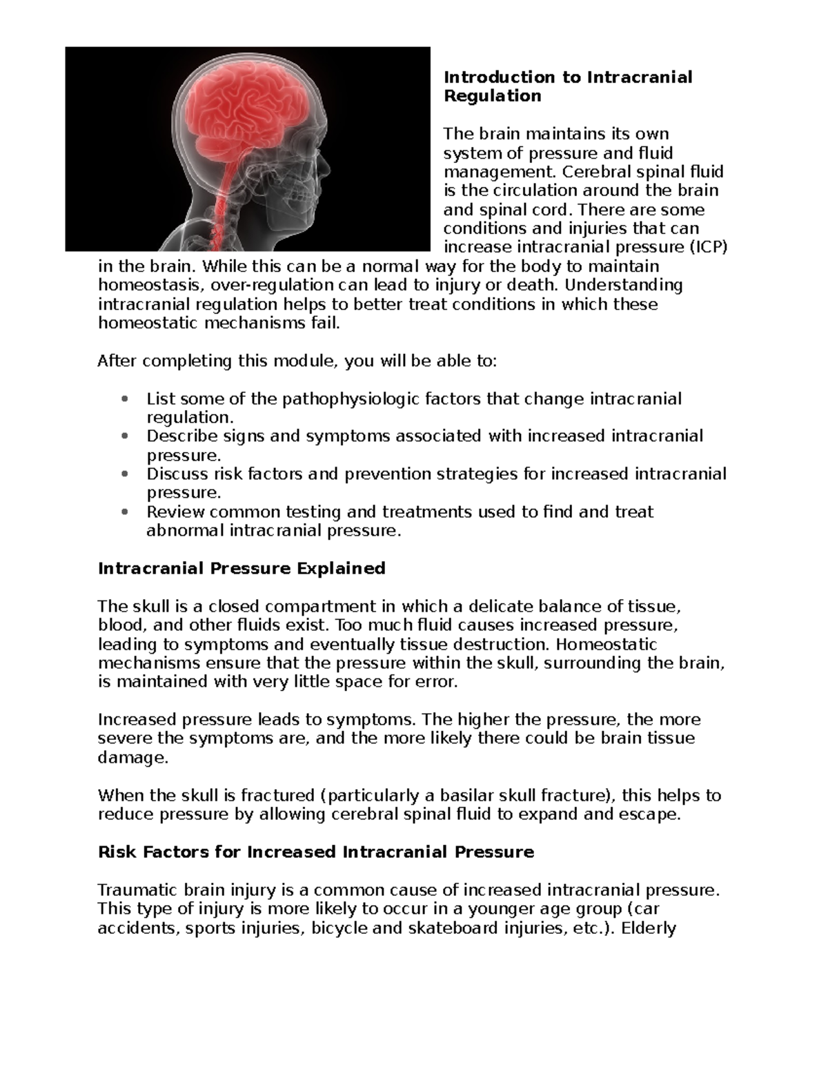 Patho Edapt Week 3 - Introduction to Intracranial Regulation The brain ...