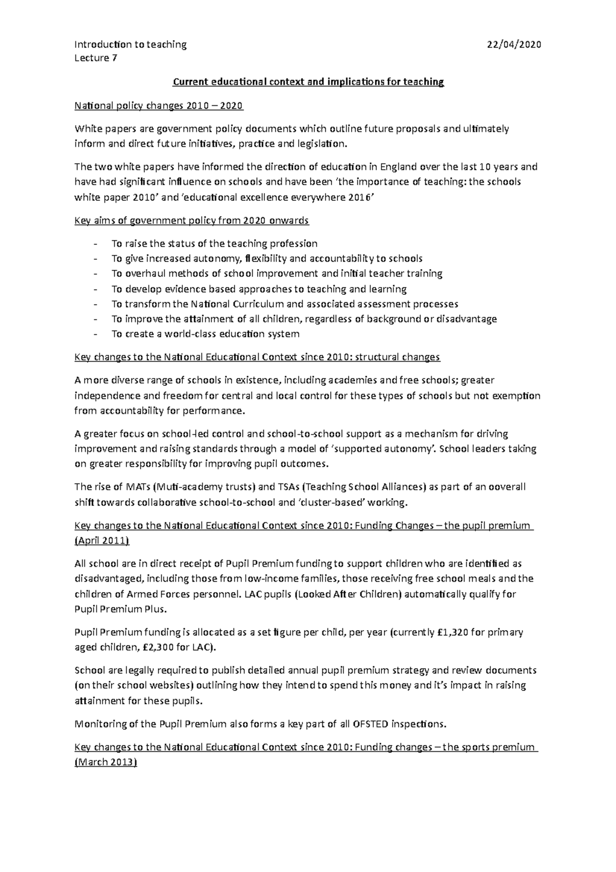 Current educational context and implications for teaching - The two ...