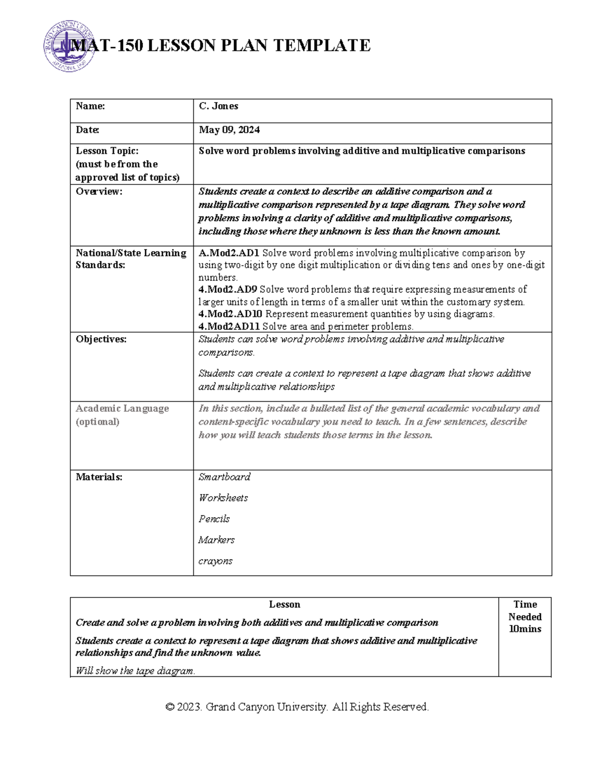 MAT-150 Lesson Plan Template (1) - MAT-150 LESSON PLAN TEMPLATE Name: C ...