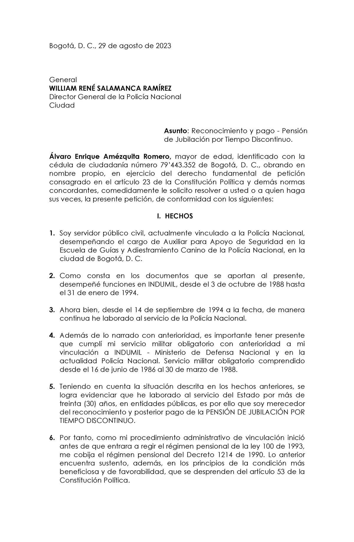 Petición Final - Pensión Jubilación Tiempos Discontinuos - Bogot·, D. C ...