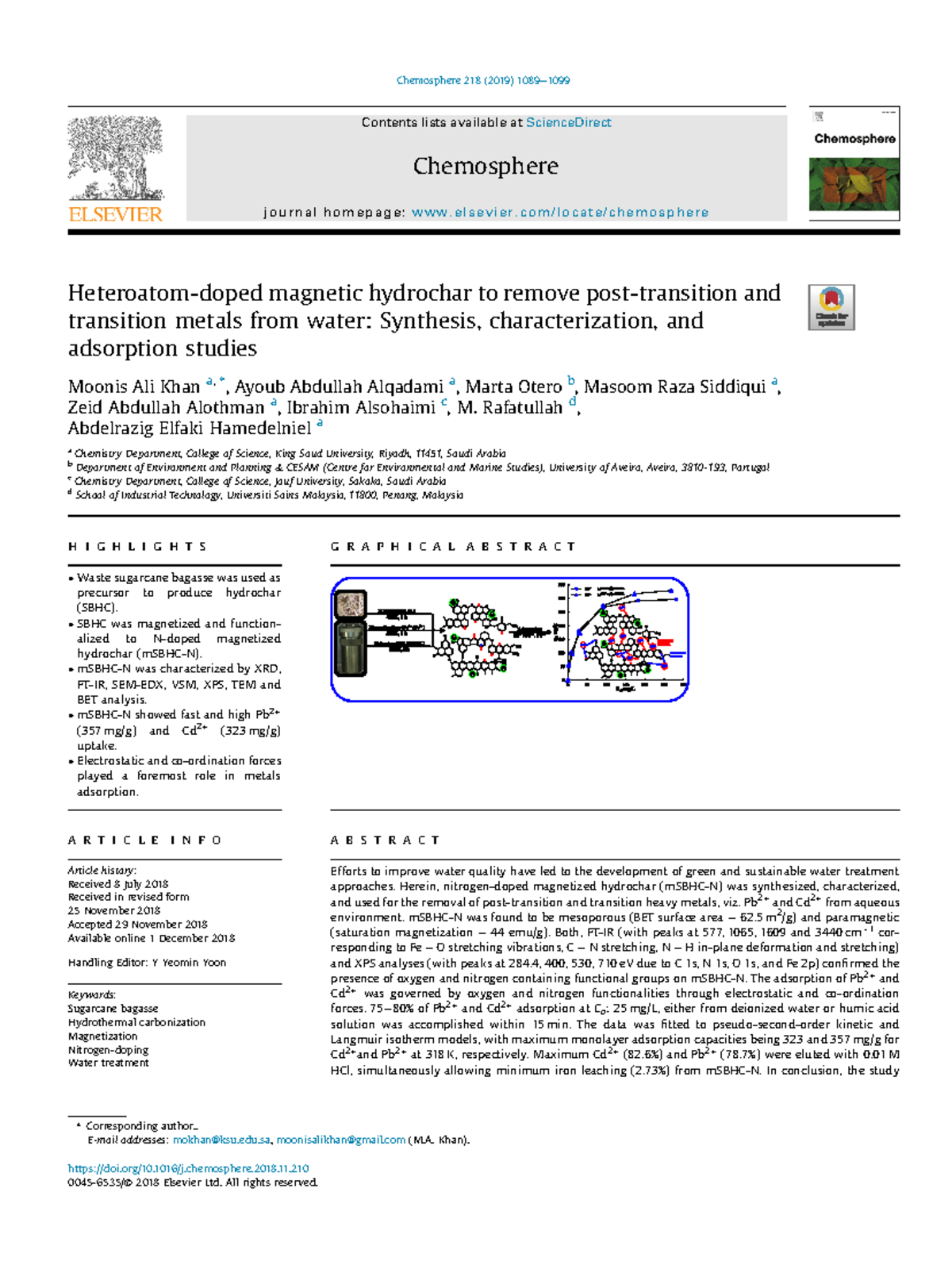 Heteroatom-doped magnetic hydrochar to remove post-transition and ...