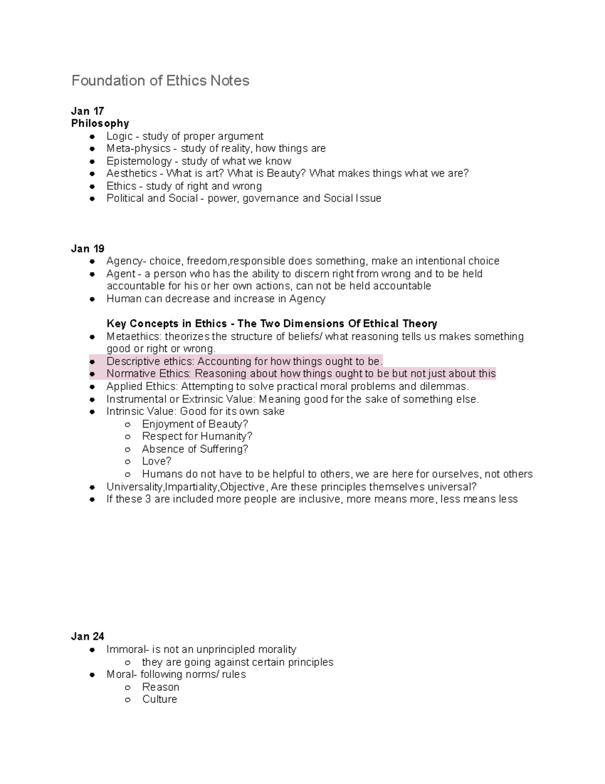 Ethics Notes - Foundation of Ethics Notes Jan 17 Philosophy Logic ...