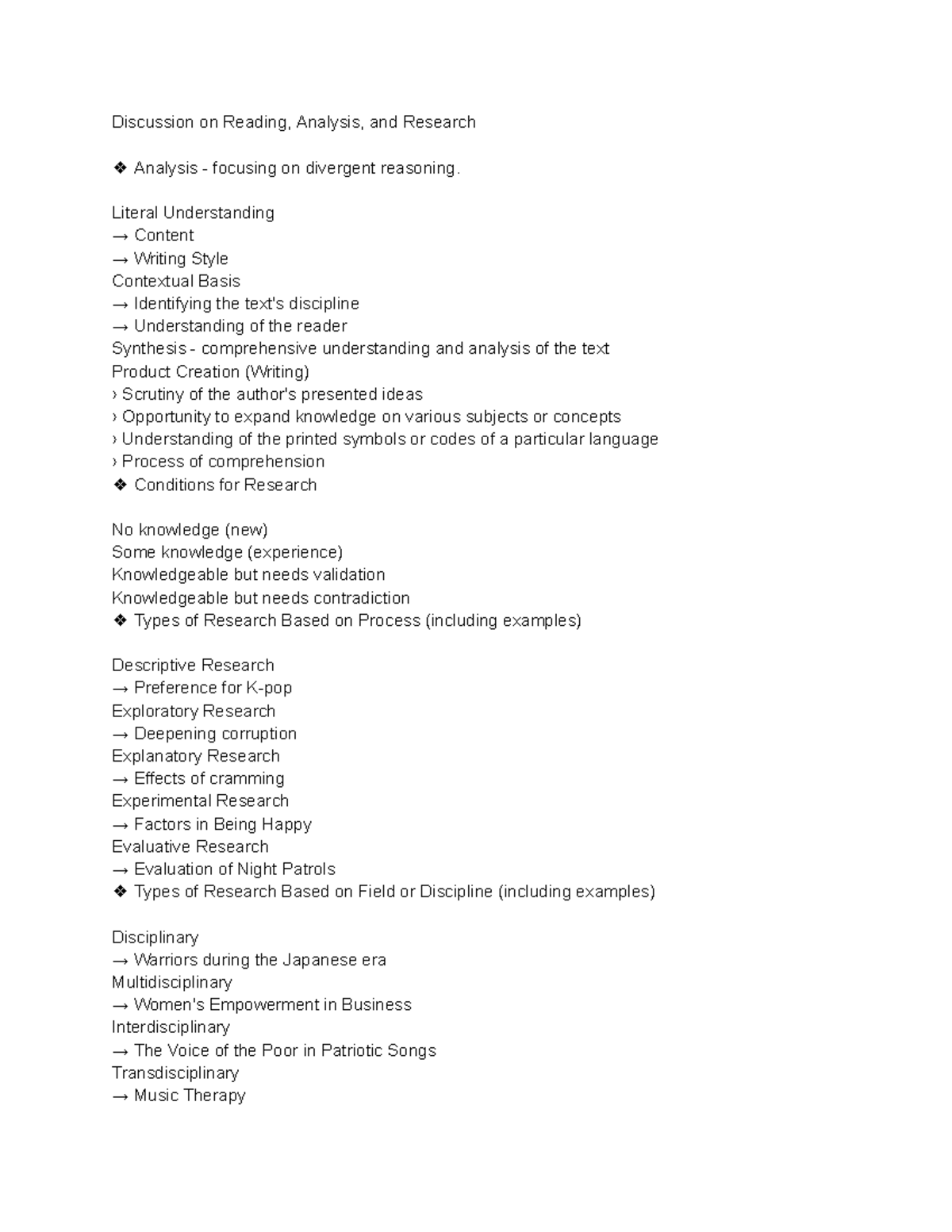Discussion on Reading, Analysis, and Research - Literal Understanding → ...