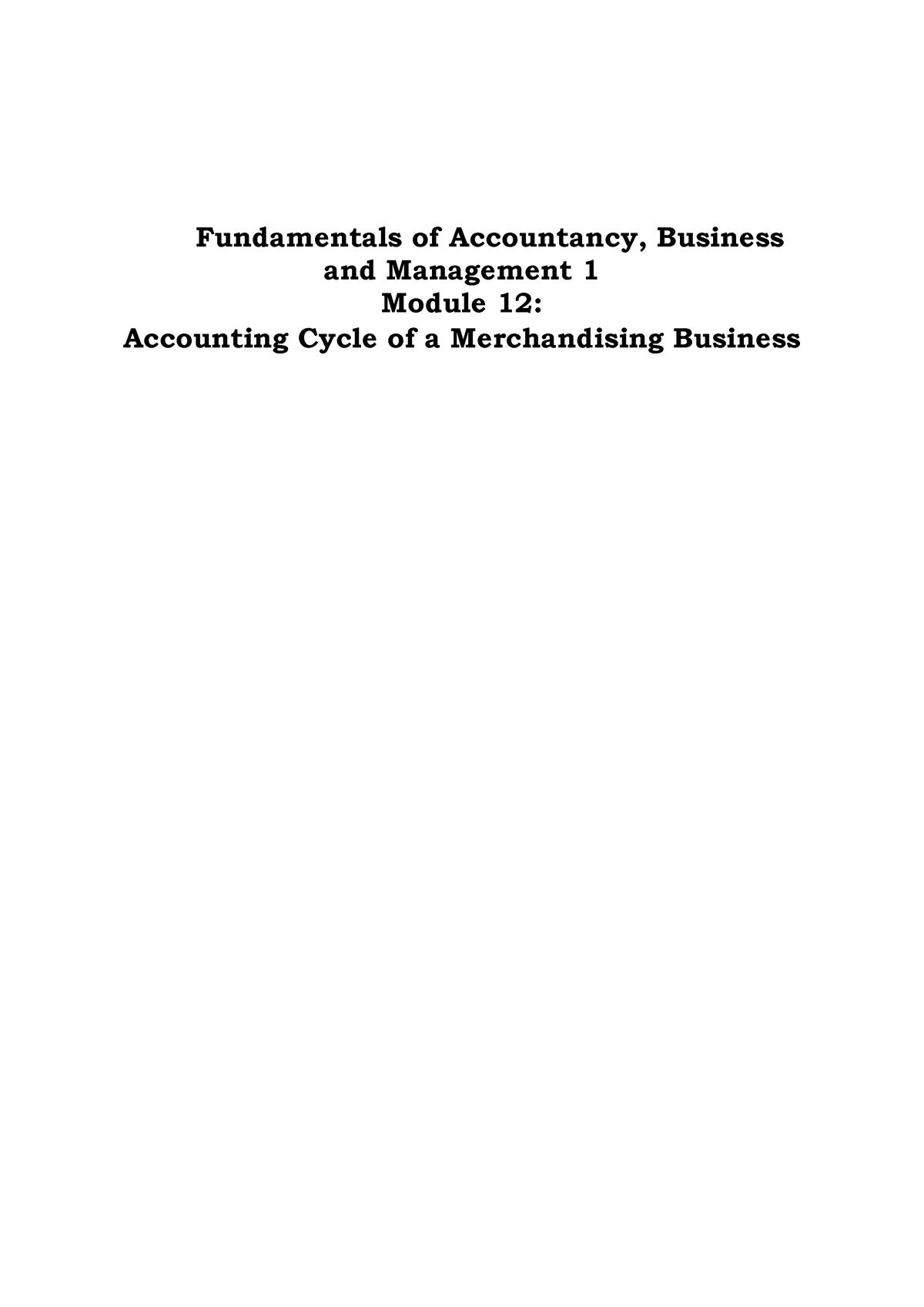 FABM1- Module-12 - Accounting Cycle Of A Merchandising Business - I ...