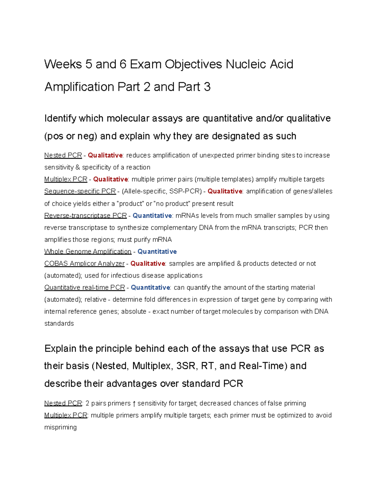 Weeks 5 and 6 Exam 2 Objectives Nucleic Acid Amplification Part 2 and ...