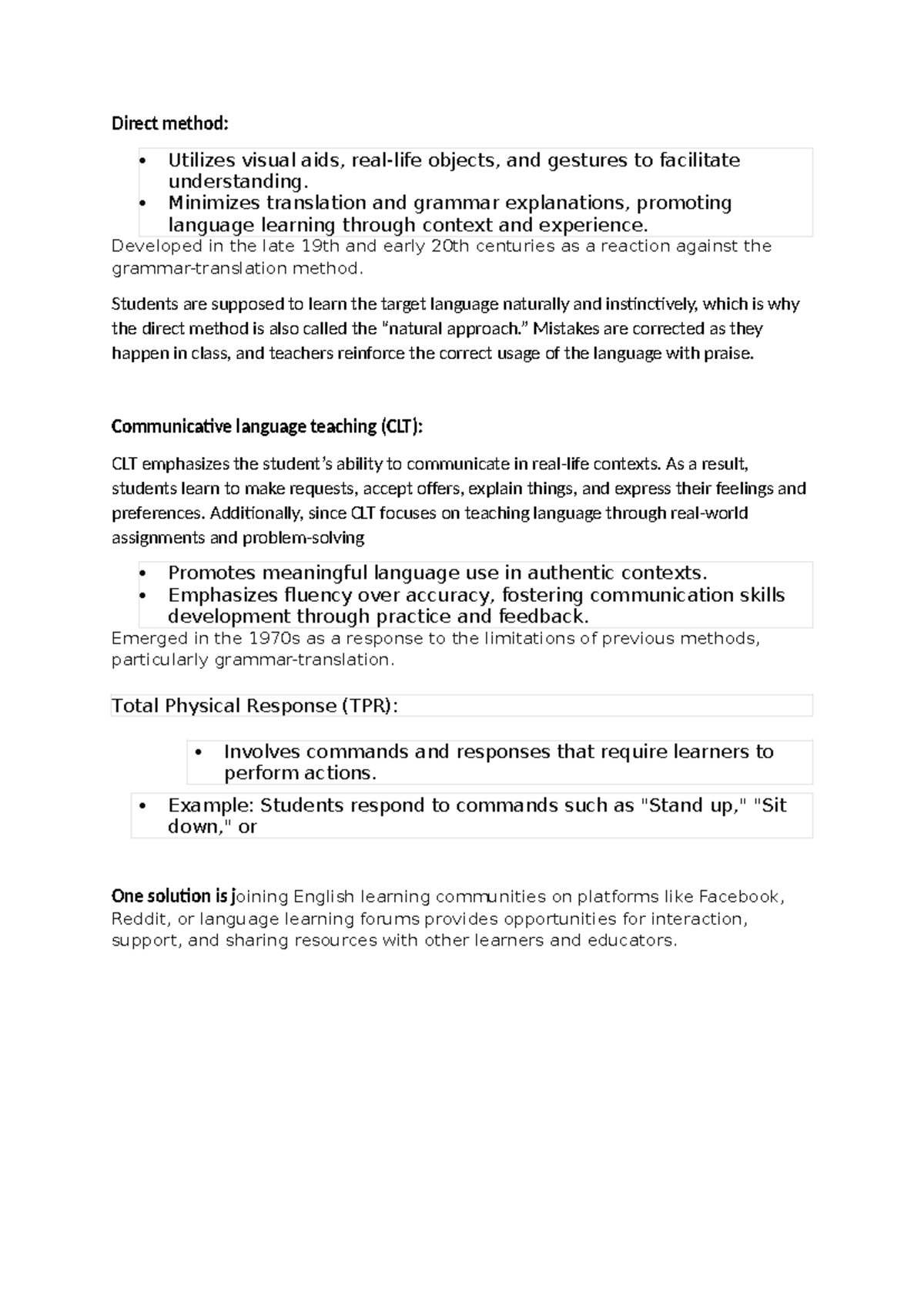 Methodology approaches - Direct method: Utilizes visual aids, real-life ...