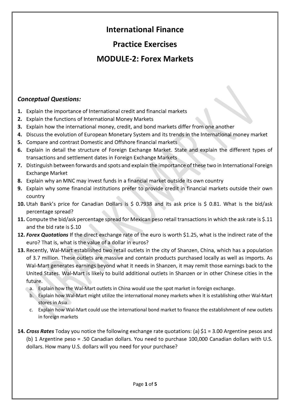 Module-2 Question Bank - International Finance Practice Exercises ...