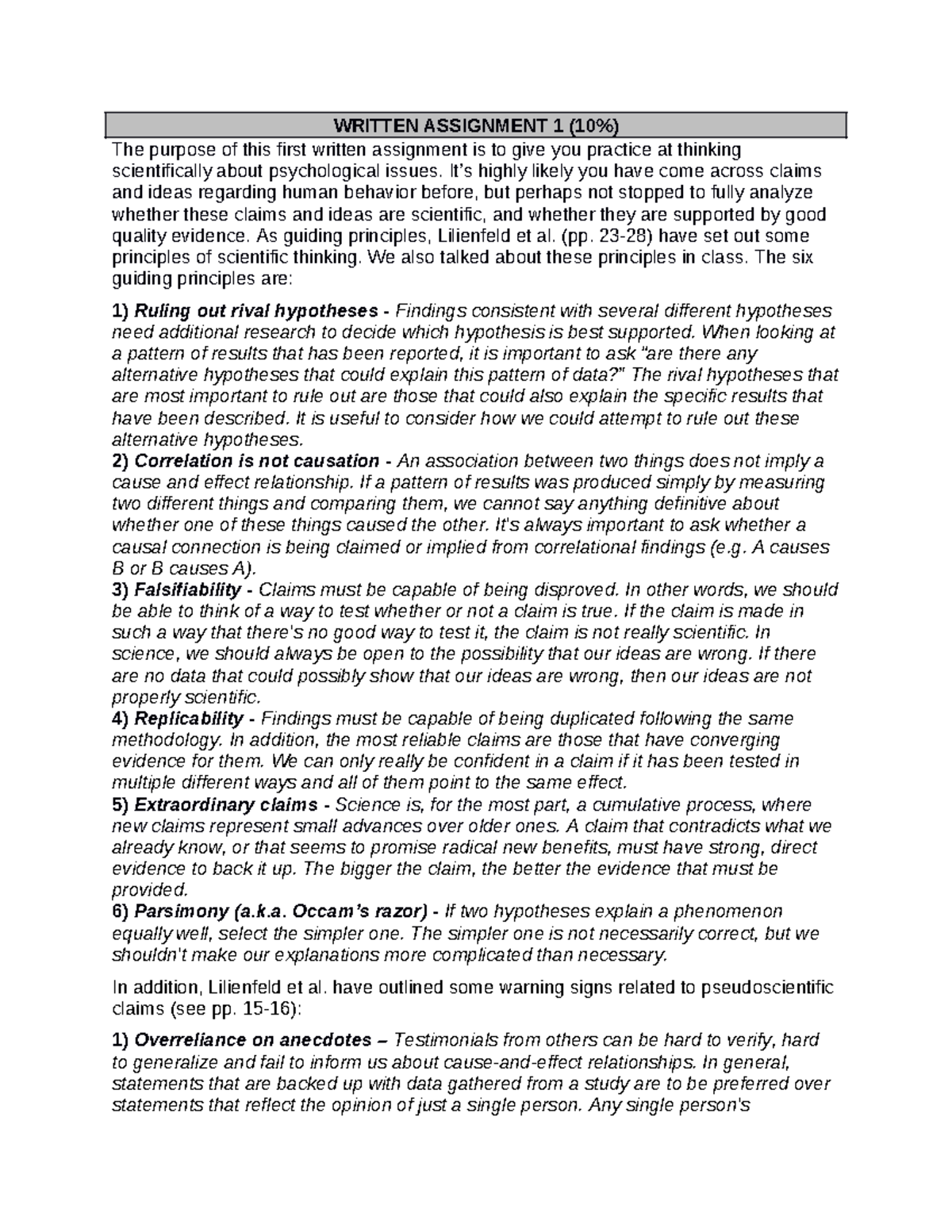PSY102 sec701 assignment 1 instructions - WRITTEN ASSIGNMENT 1 (10% ...