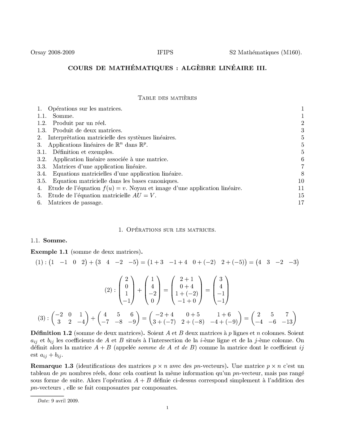 Cours Alg Lin-2 - Orsay 2008-2009 IFIPS S2 Math´ematiques (M160 ...