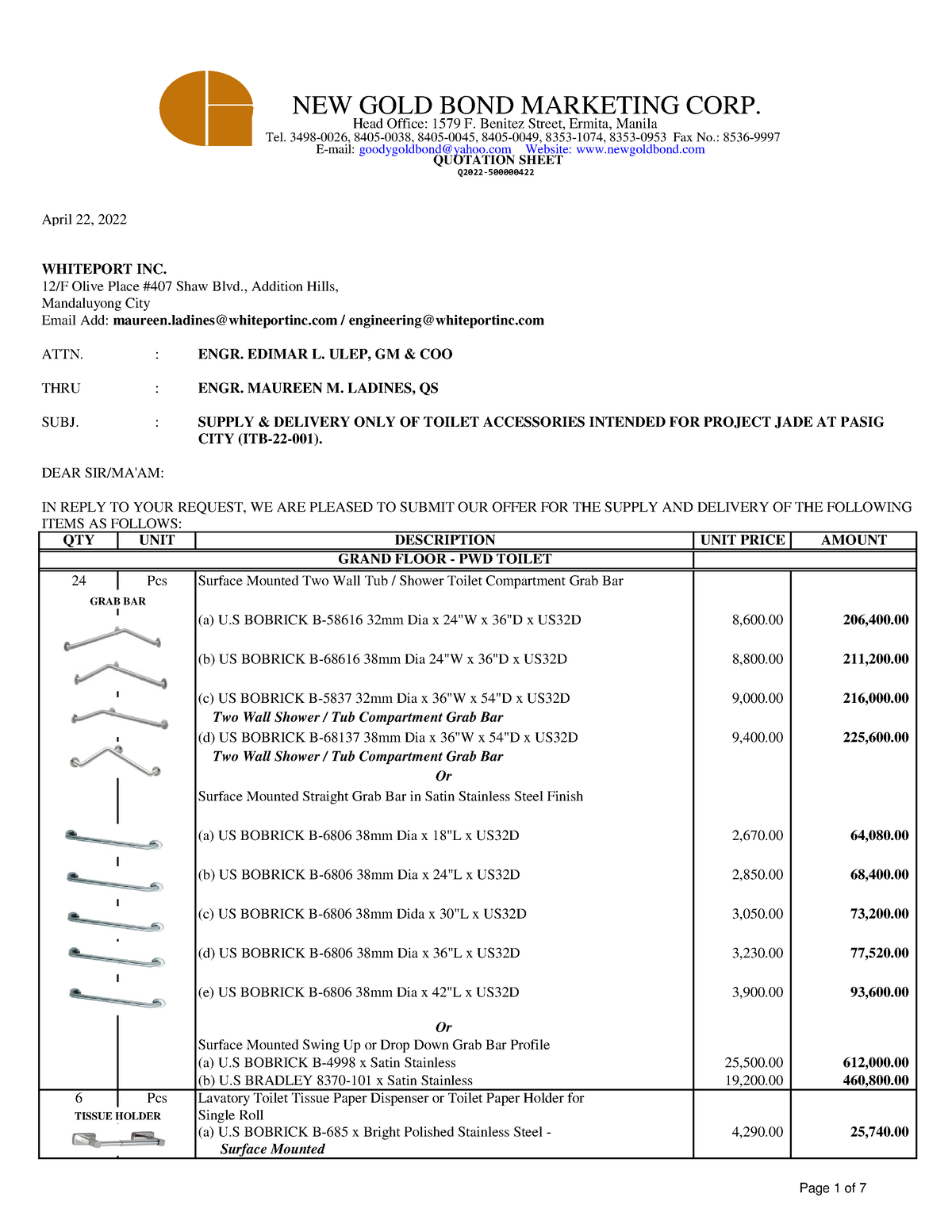 2022-APR-NEW GOLD BOND- Project JADE - April 22, 2022 WHITEPORT INC. 12/F  Olive Place #407 Shaw - Studocu