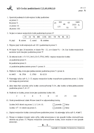 Sprawdzian umiejetnosci matematycznych po klasie 4 - SPRAWDZIAN