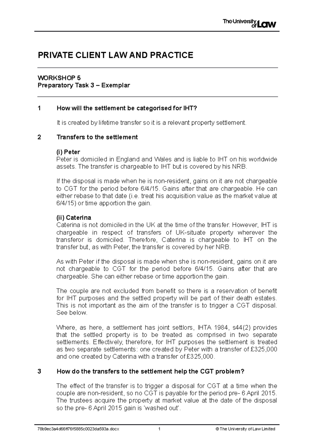 1920 priv ws05 ce02 prep task 3 exemplar - PRIVATE CLIENT LAW AND ...