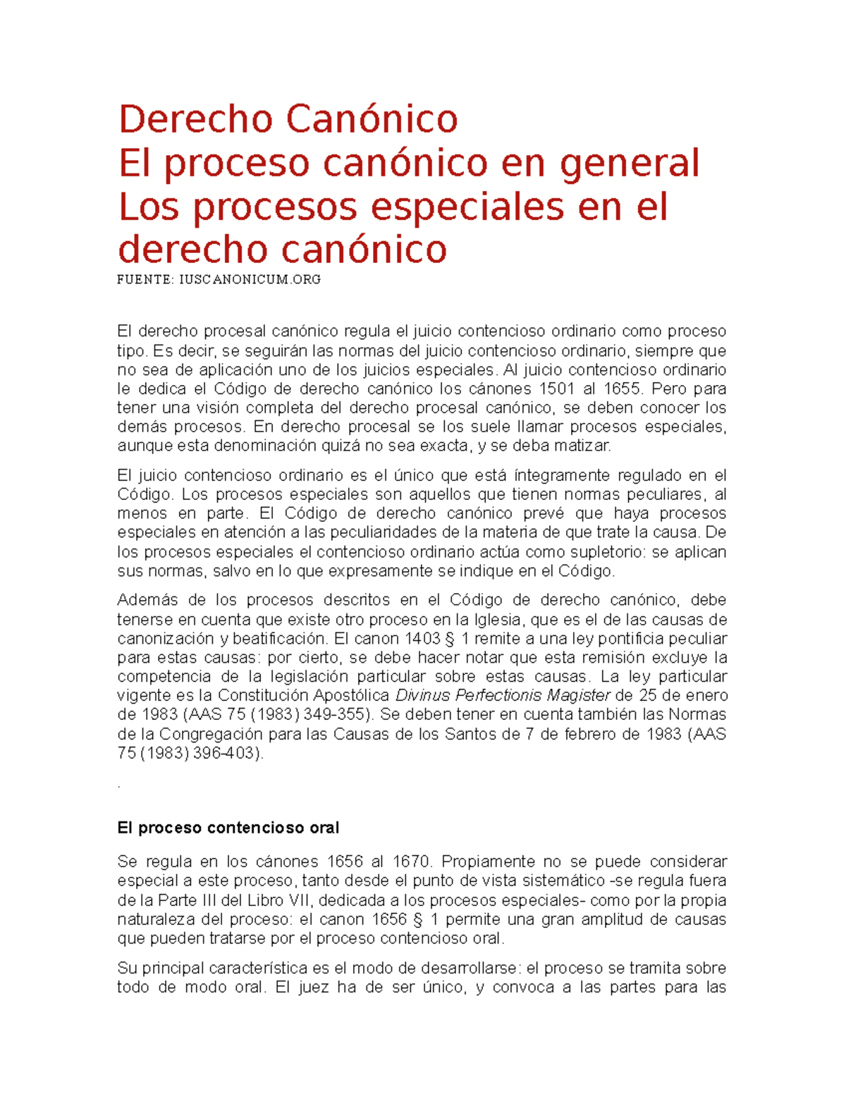 Tipos De Procesos Canónicos - Derecho Canónico El Proceso Canónico En 