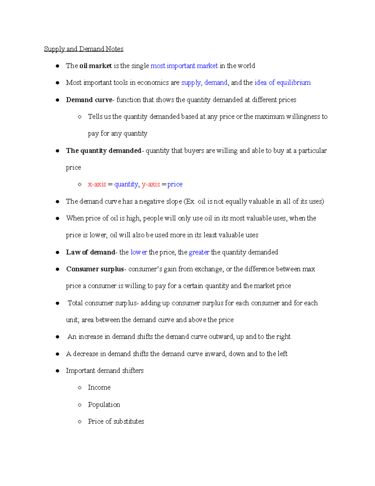 ECON 200 Macro Chapter 3 Notes Gochenour - Supply and Demand Notes The ...
