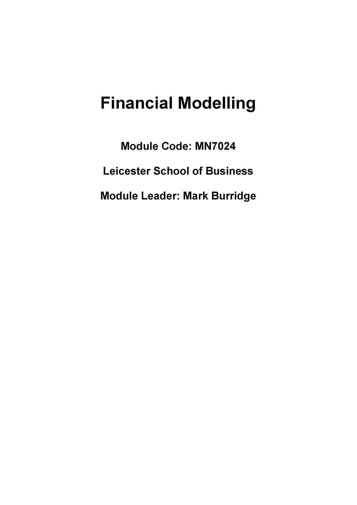 financial modelling assignment