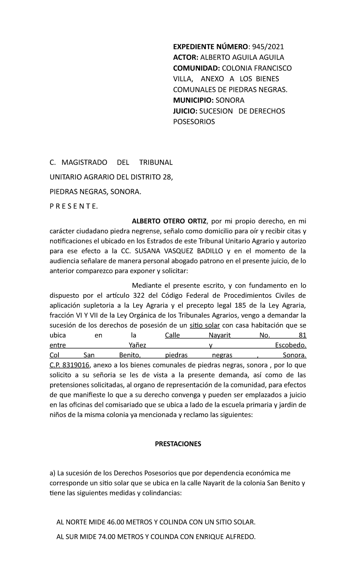 Ejemplo de un Juicio de Sucesion de Derechos Posesorios para que puedas ...