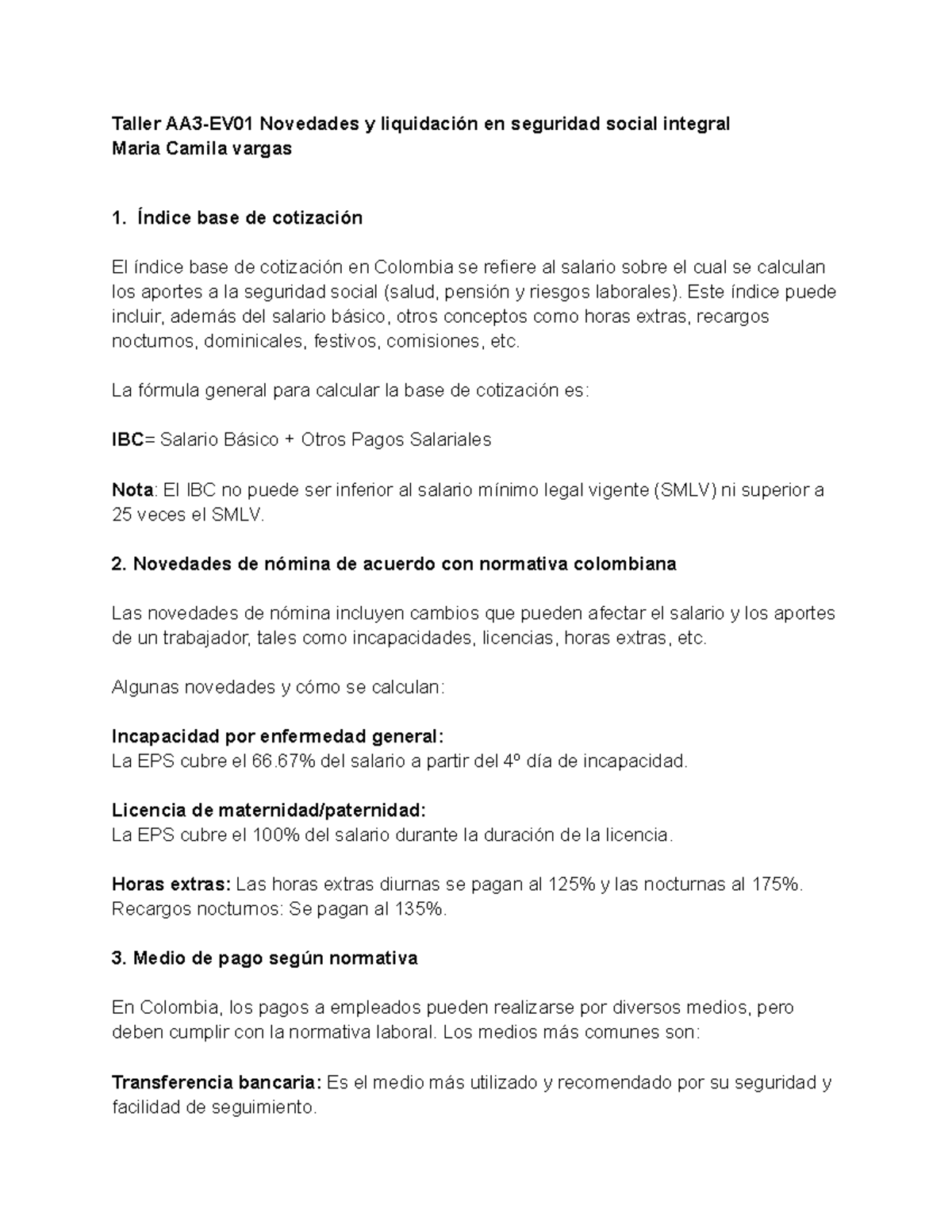 Taller AA3-EV01 Novedades Y Liquidación En Seguridad Social Integral ...